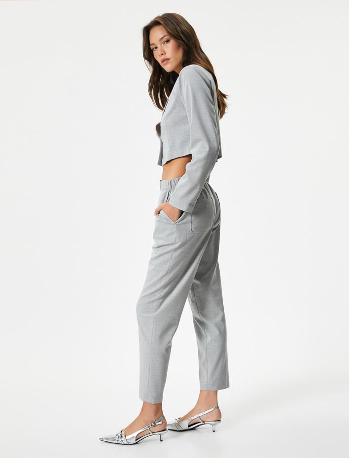  Kumaş Havuç Pantolon Lastikli Yüksek Bel