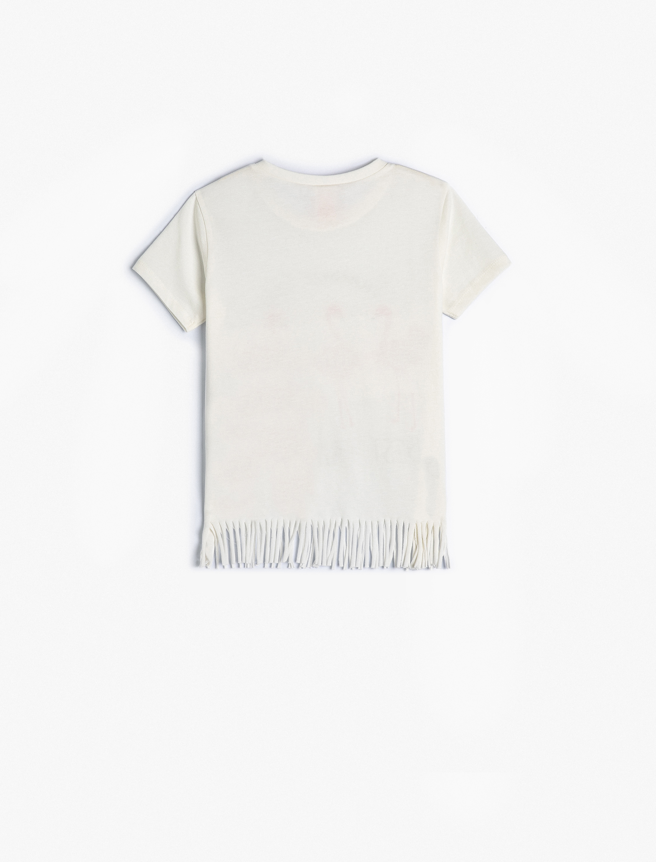  Kız Bebek Kısa Kollu Püsküllü Tişört Bisiklet Yaka Aplikeli Flamingo Baskılı Pamuklu