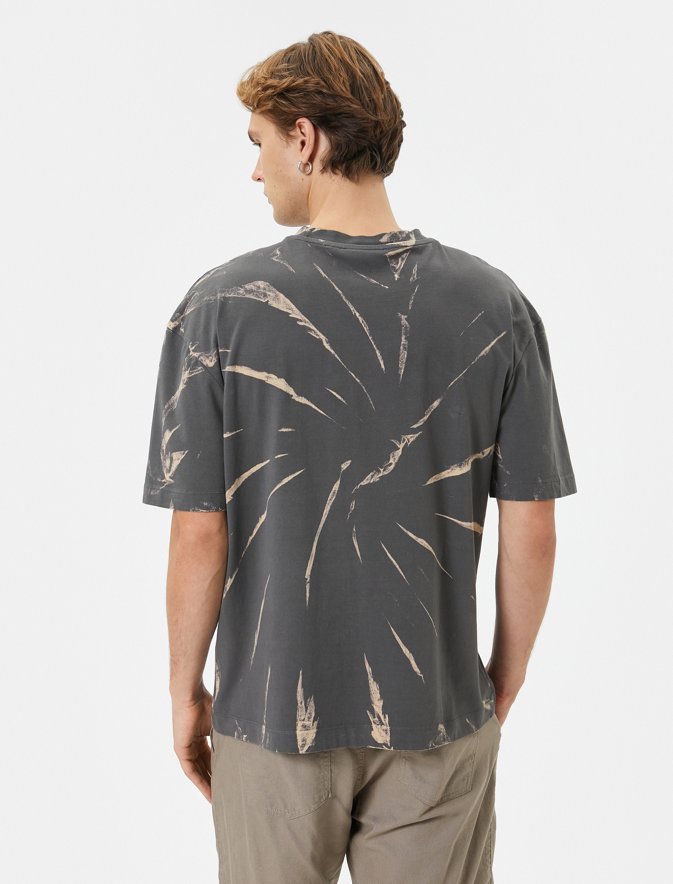   Oversize Tişört Soyut Baskılı Bisiklet Yaka Kısa Kollu