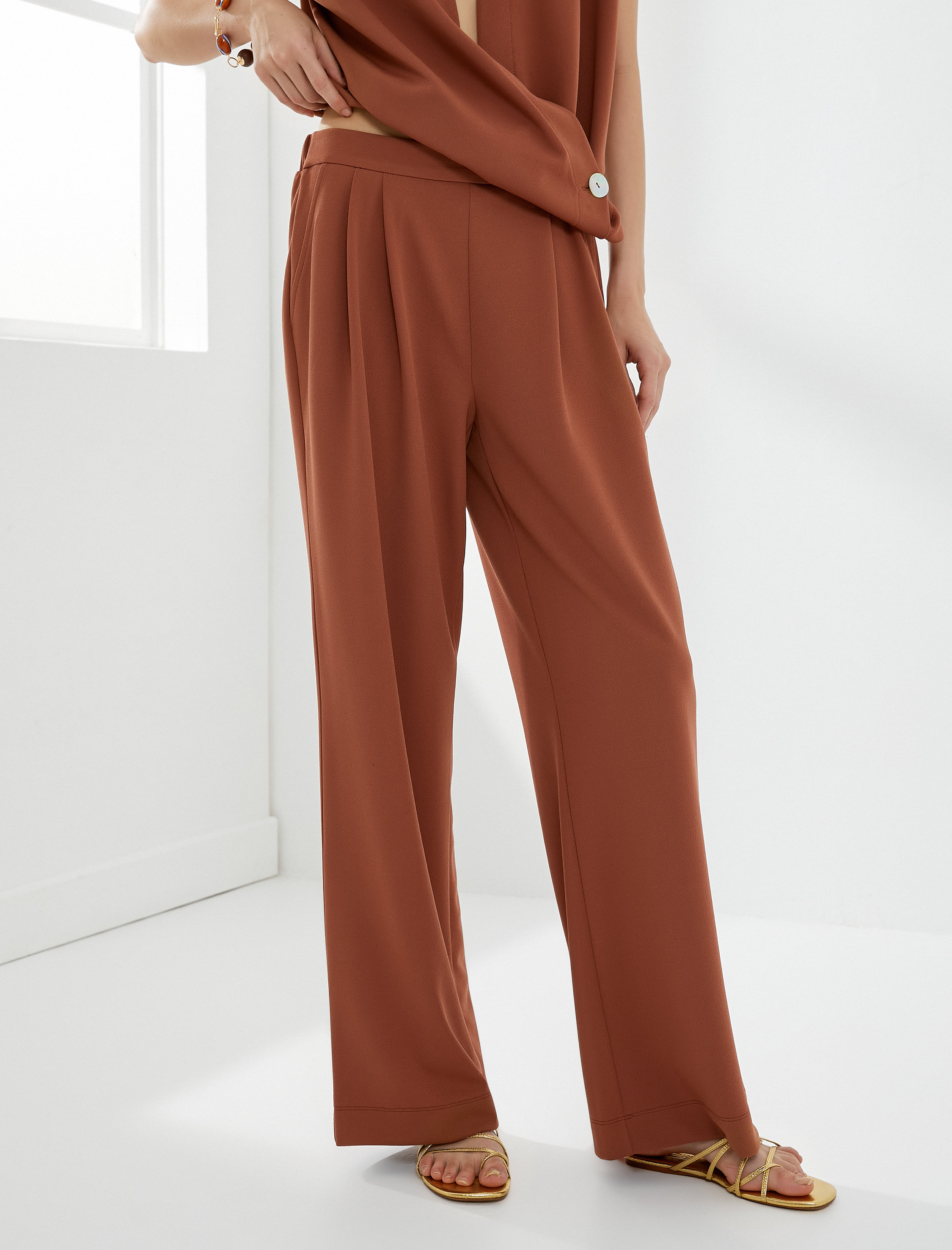   Bol Paça Pantolon Yüksek Bel Lastikli Cepli