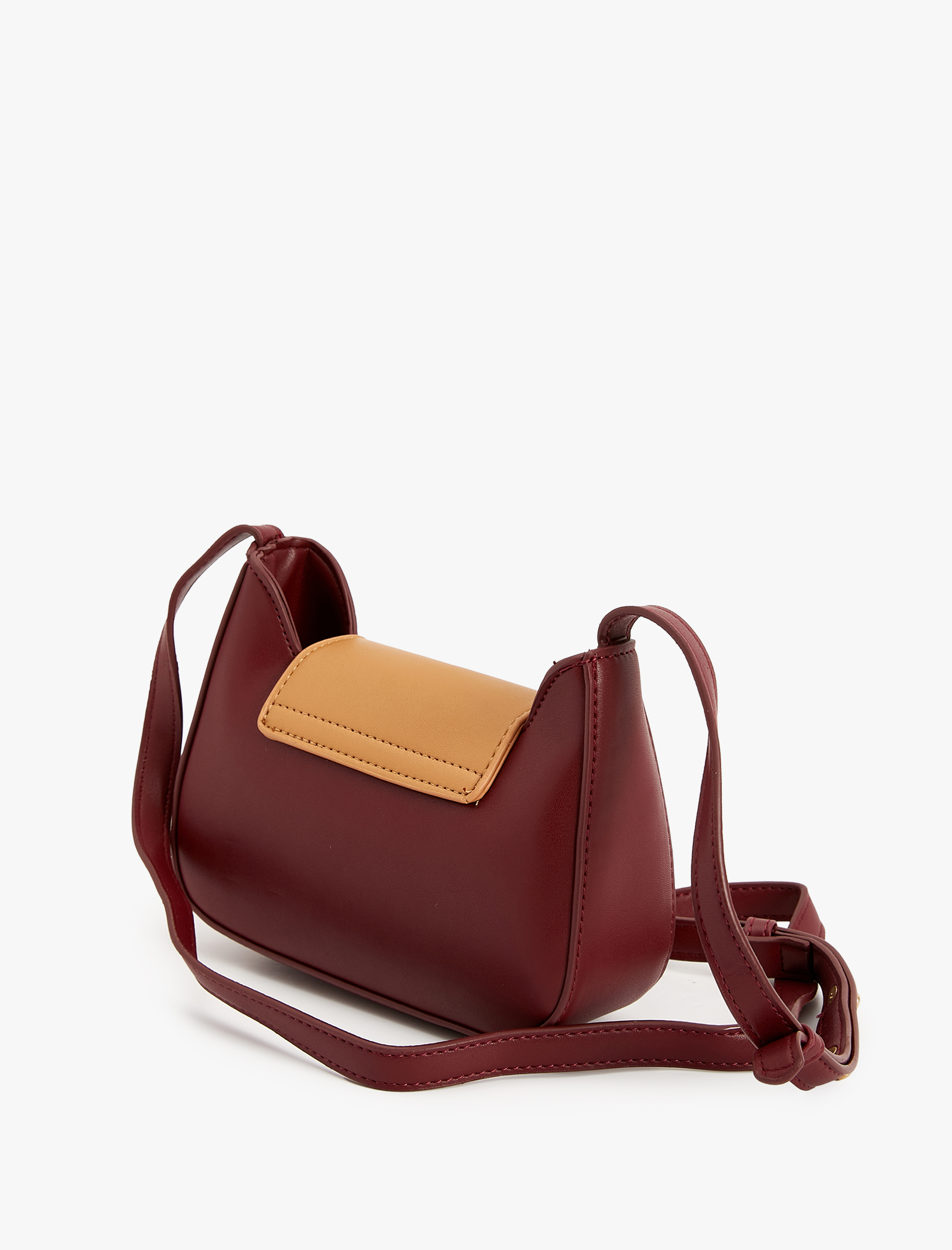  Kadın Küçük Çapraz Çanta Kapaklı Renk Kontrastlı Suni Deri