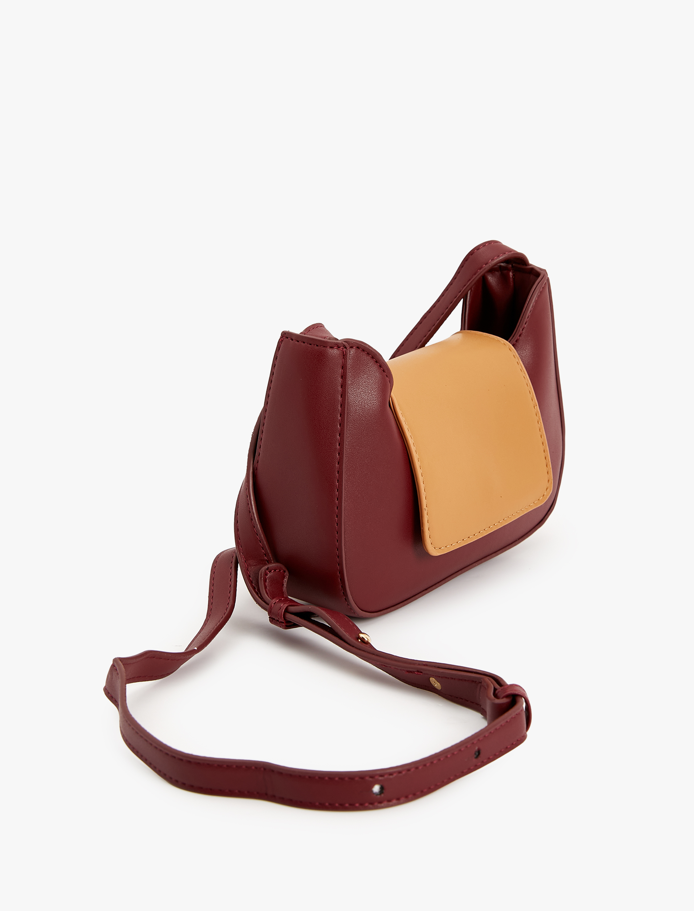  Kadın Küçük Çapraz Çanta Kapaklı Renk Kontrastlı Suni Deri