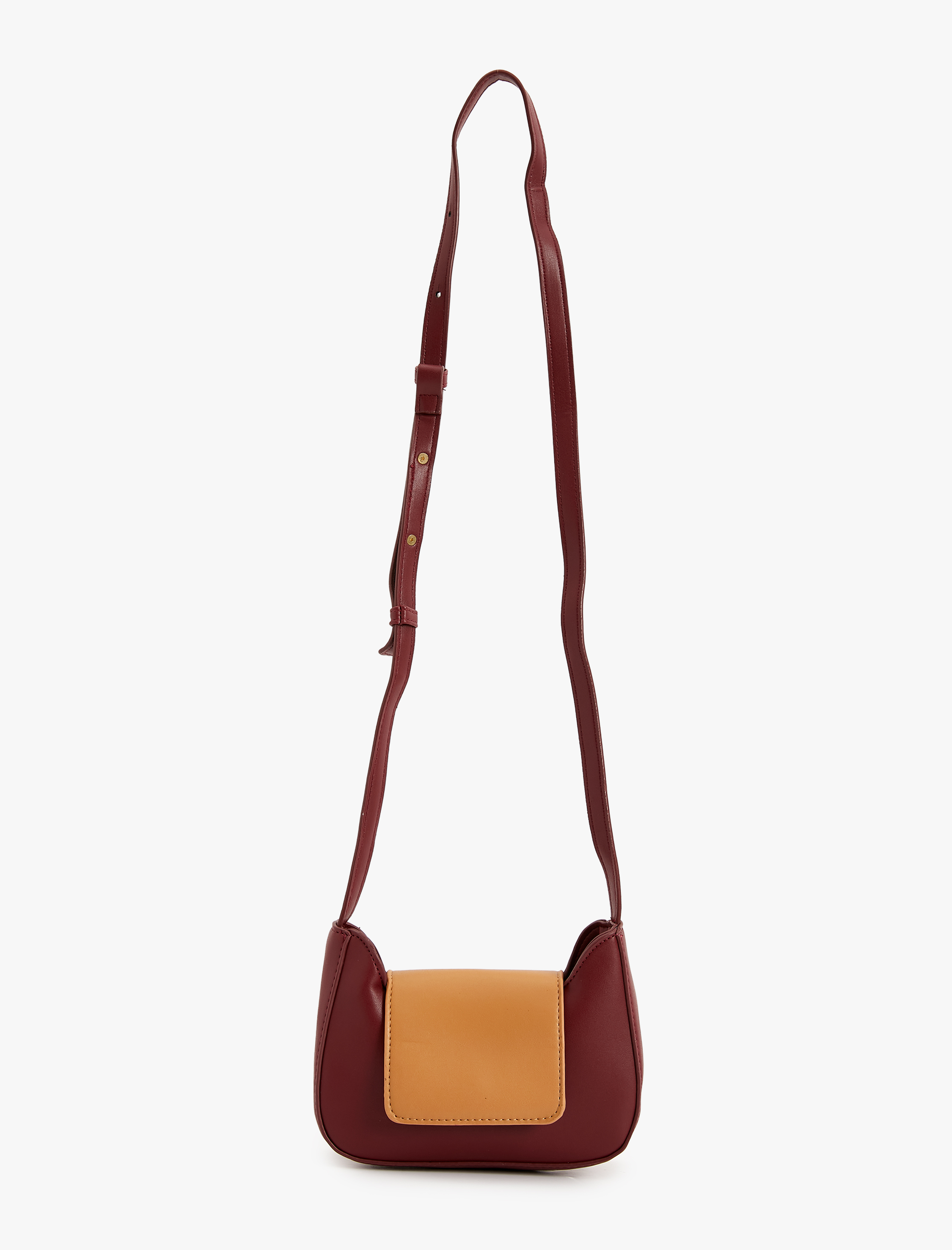  Kadın Küçük Çapraz Çanta Kapaklı Renk Kontrastlı Suni Deri