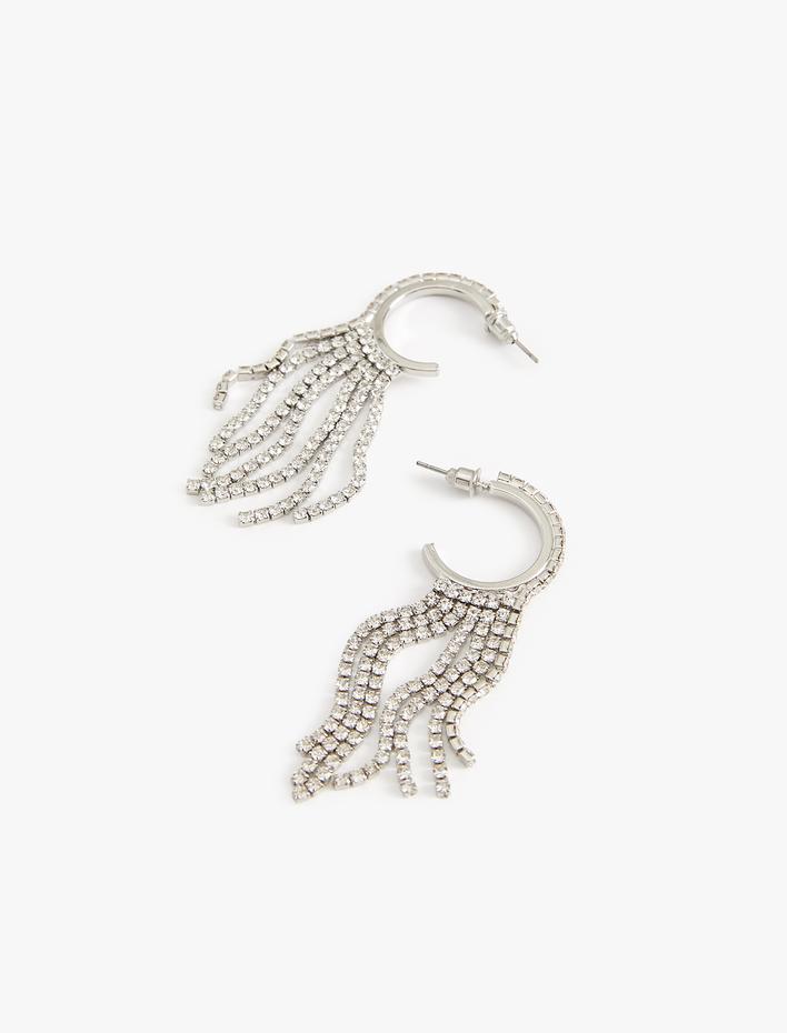 Kadın Kristal Taşlı Şelale Halka Küpe Sallantılı