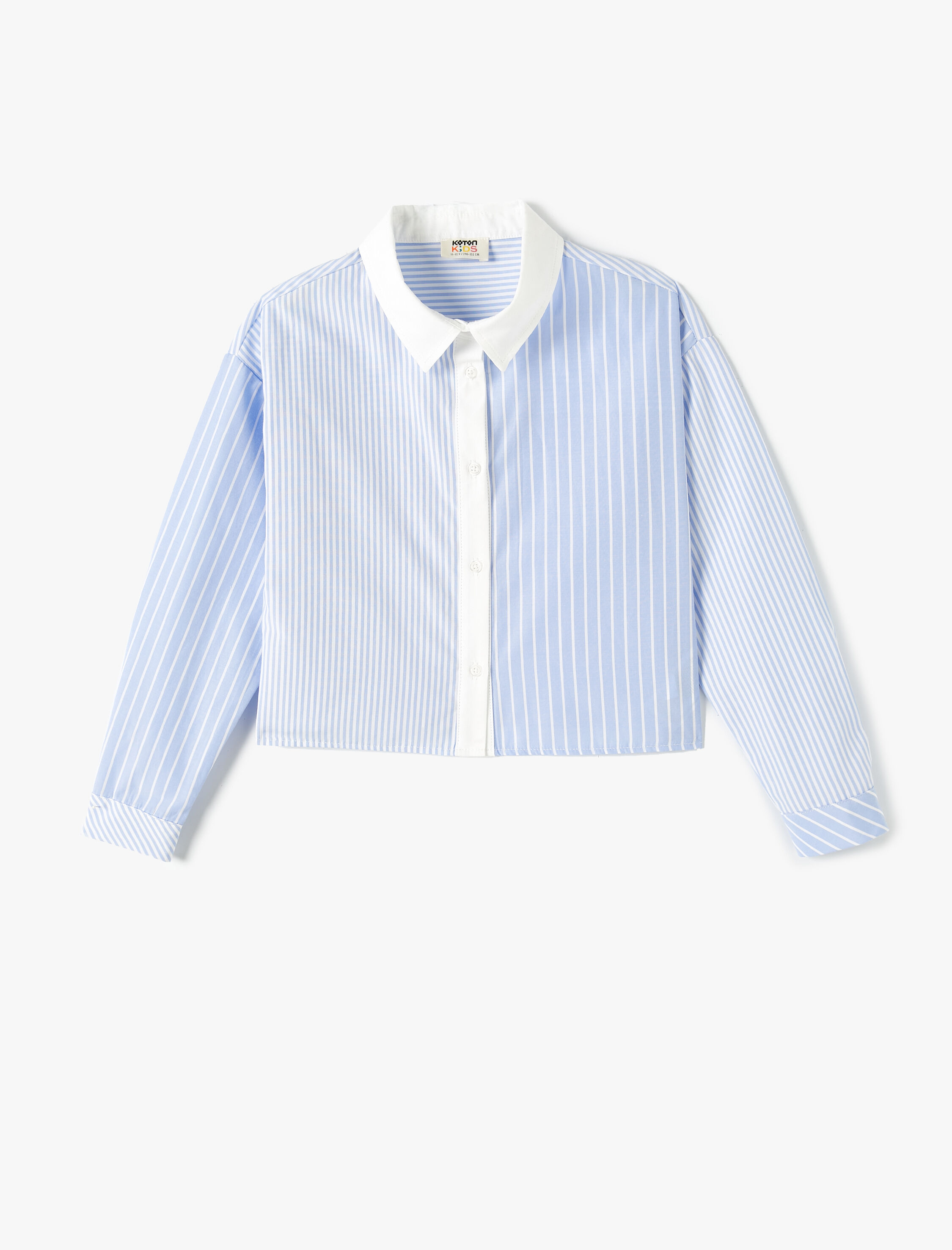  Kız Çocuk Crop Gömlek Klasik Yaka Uzun Kollu