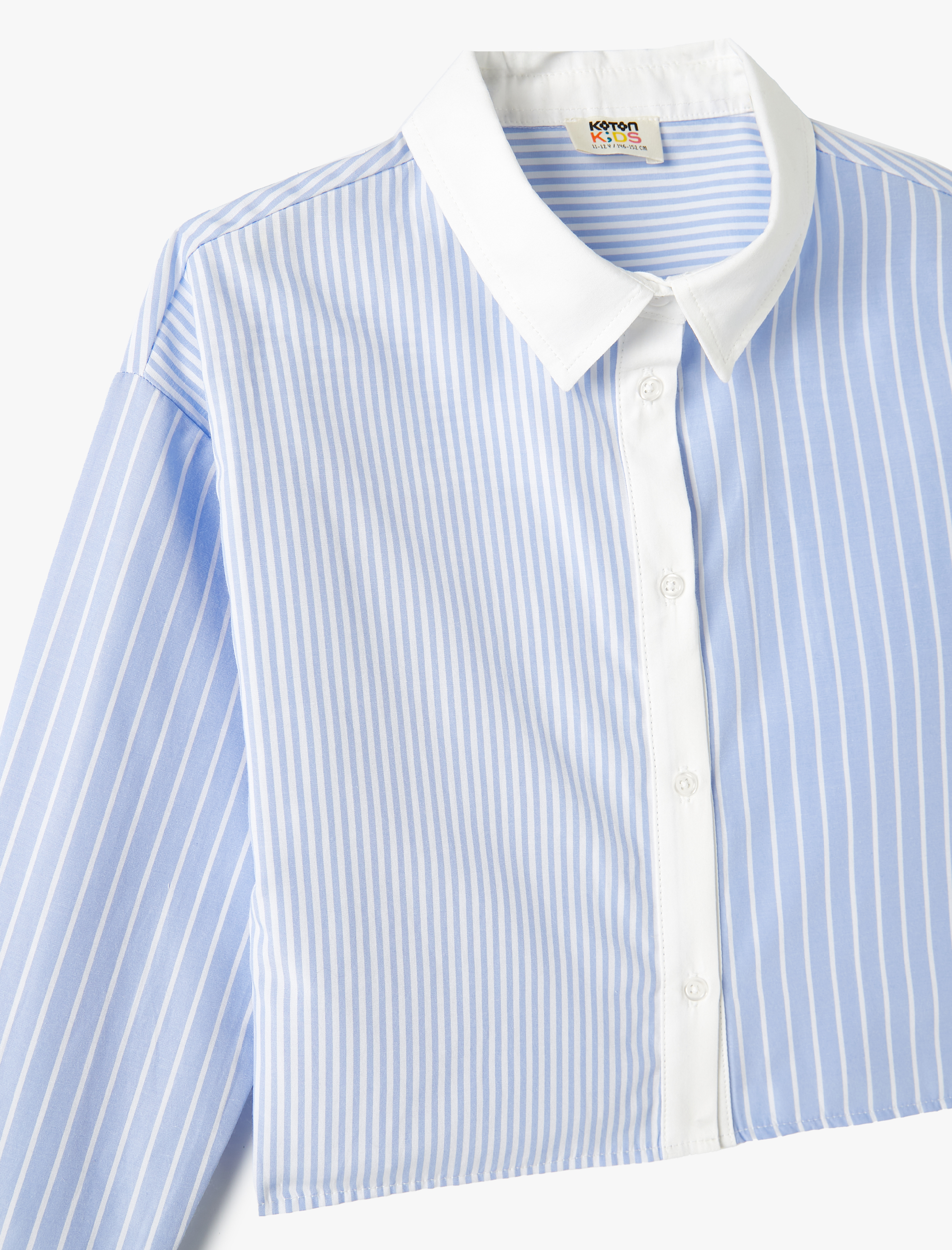  Kız Çocuk Crop Gömlek Klasik Yaka Uzun Kollu