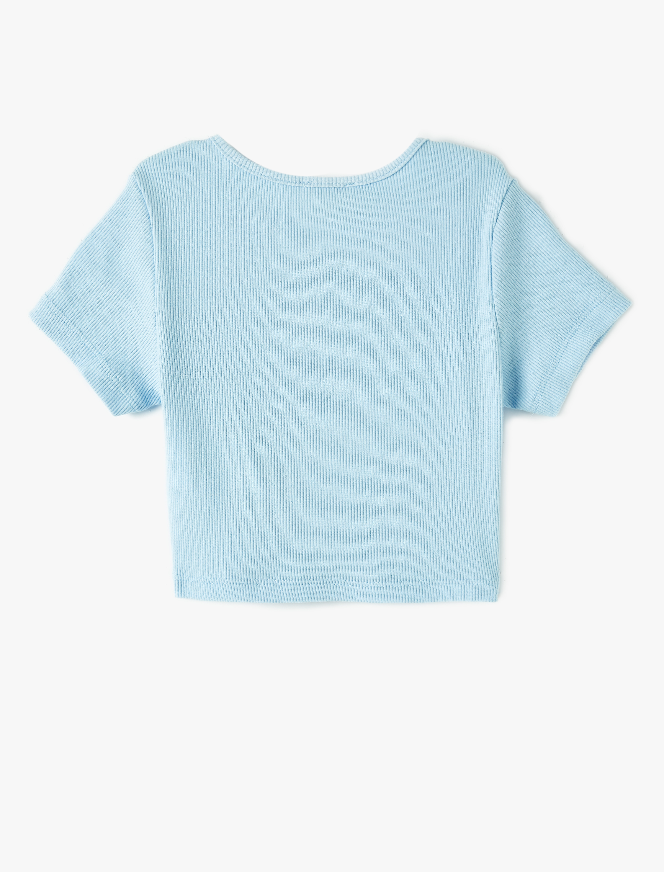  Kız Çocuk Crop Tişört Baskılı Ribanalı Kısa Kollu Bisiklet Yaka