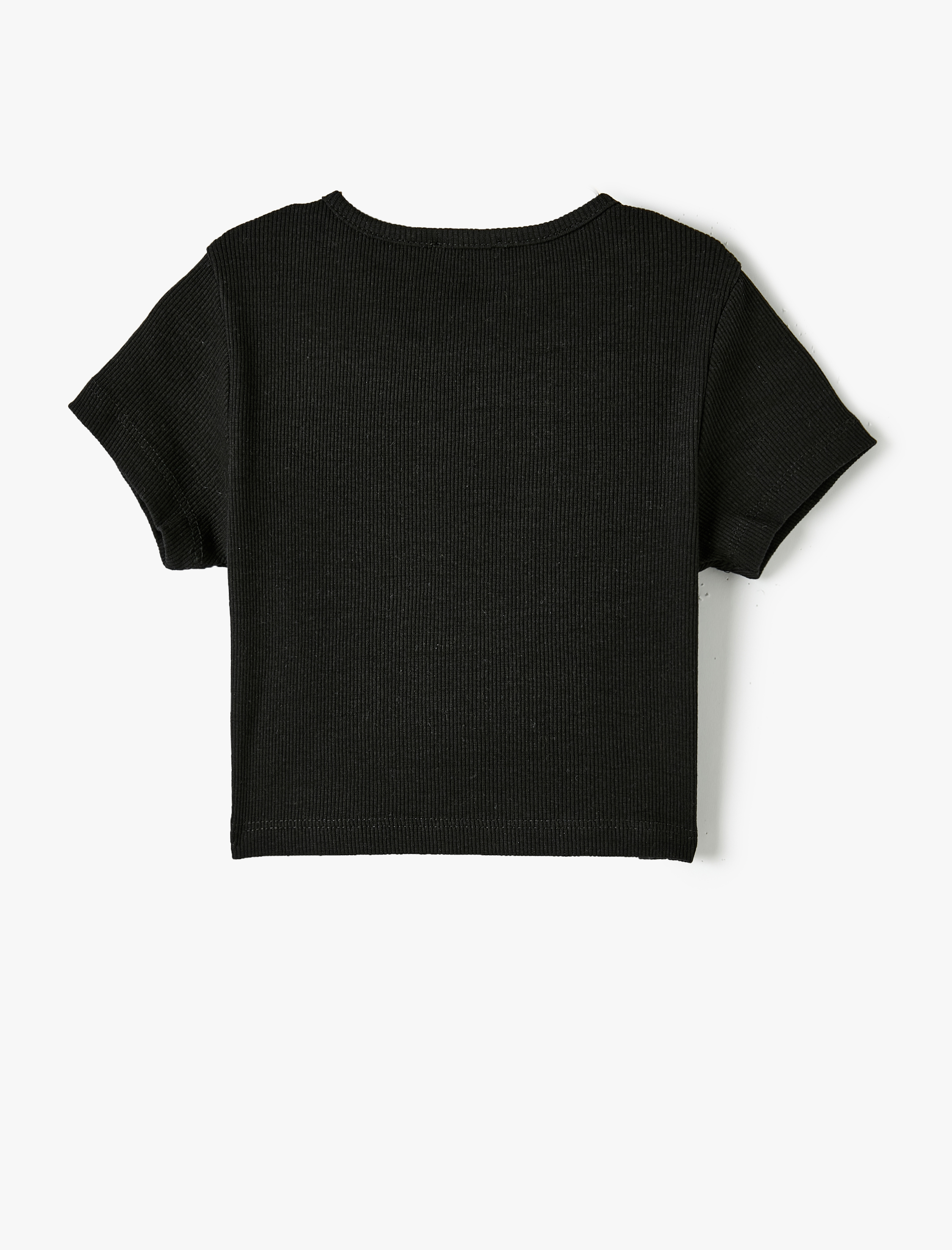  Kız Çocuk Crop Tişört Baskılı Ribanalı Kısa Kollu Bisiklet Yaka