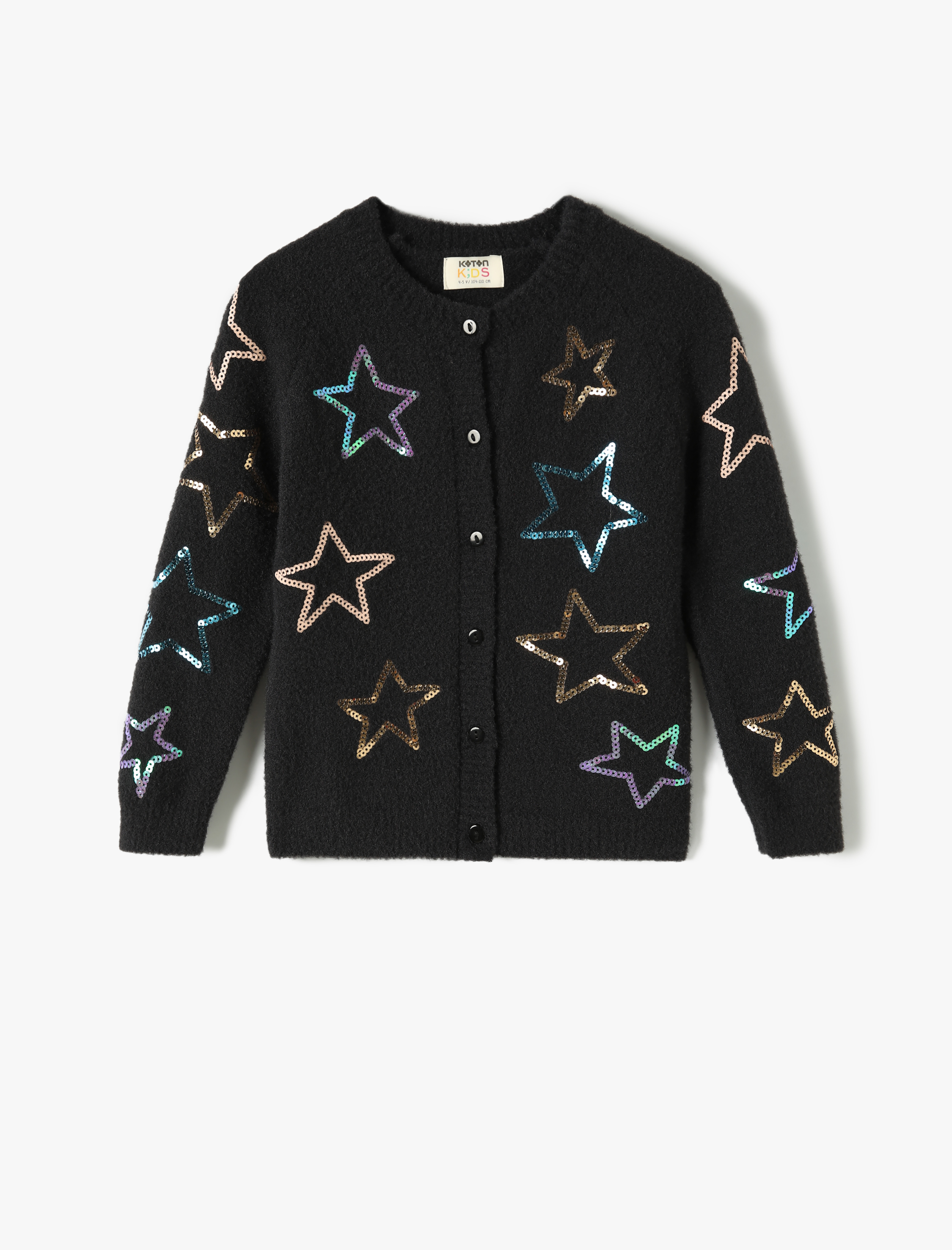  Kız Çocuk Hırka Pul Payet İşlemeli Yıldız Desenli Yuvarlak Yaka