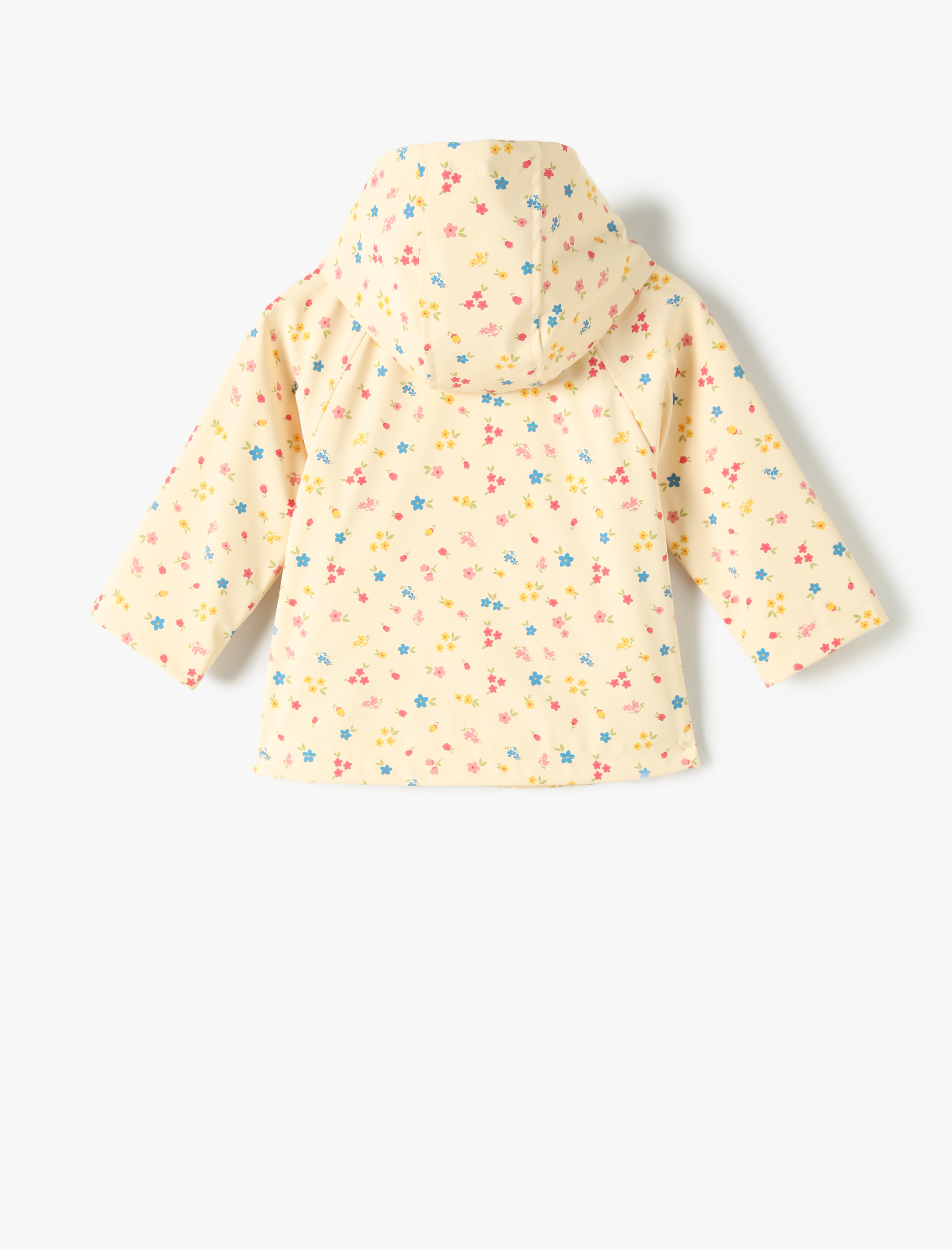  Kız Bebek Kapşonlu Yağmurluk Çiçekli Dik Yaka Cepli
