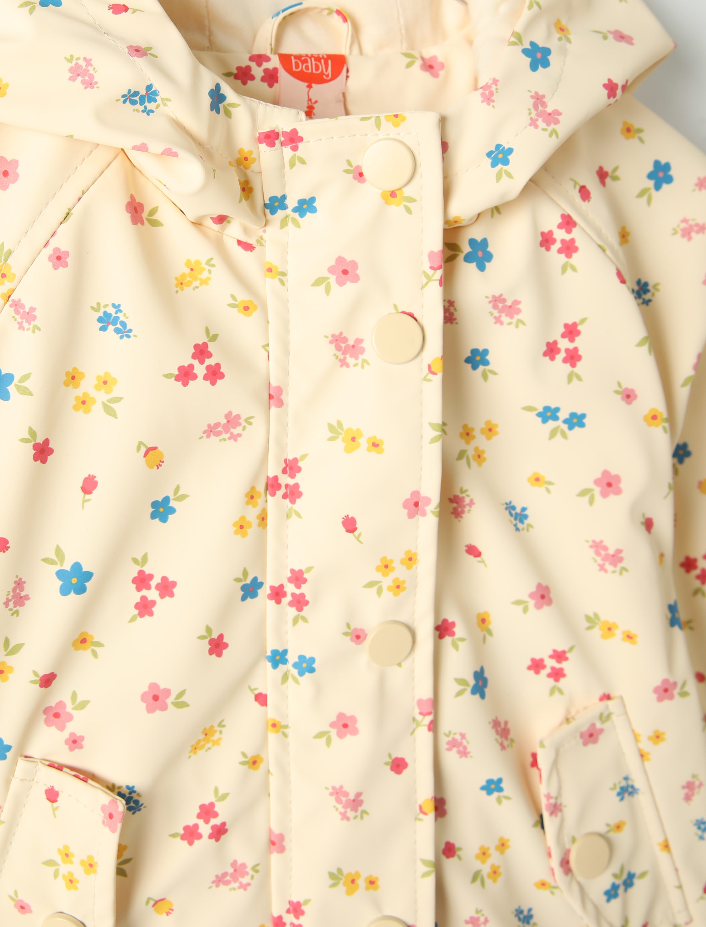  Kız Bebek Kapşonlu Yağmurluk Çiçekli Dik Yaka Cepli