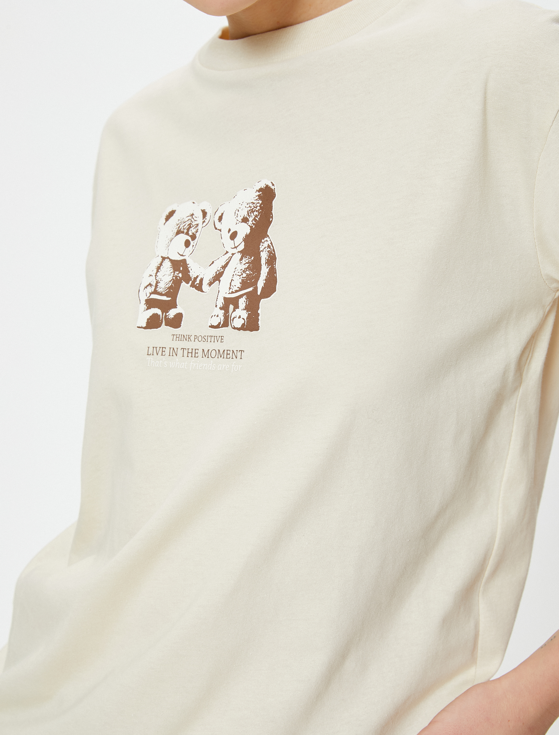 Ayıcıklı Tişört Kısa Kollu Bisiklet Yaka Pamuklu