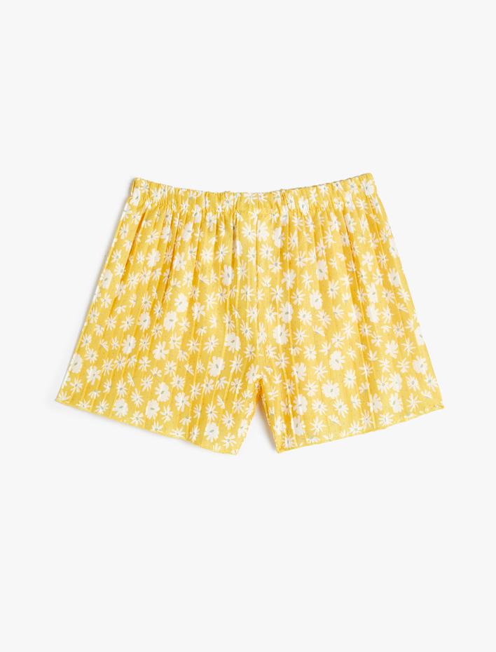 Kız Çocuk Çiçekli Pileli Şort Fiyonk Detaylı Beli Lastikli