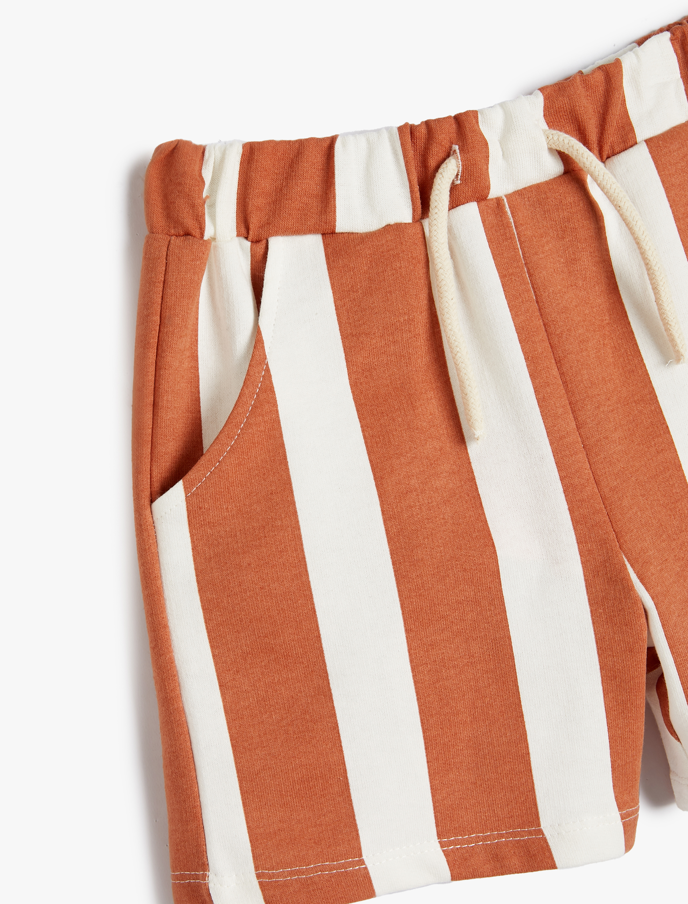 Erkek Bebek Çizgili Şort Cepli Beli Bağlamalı Cepli Pamuklu