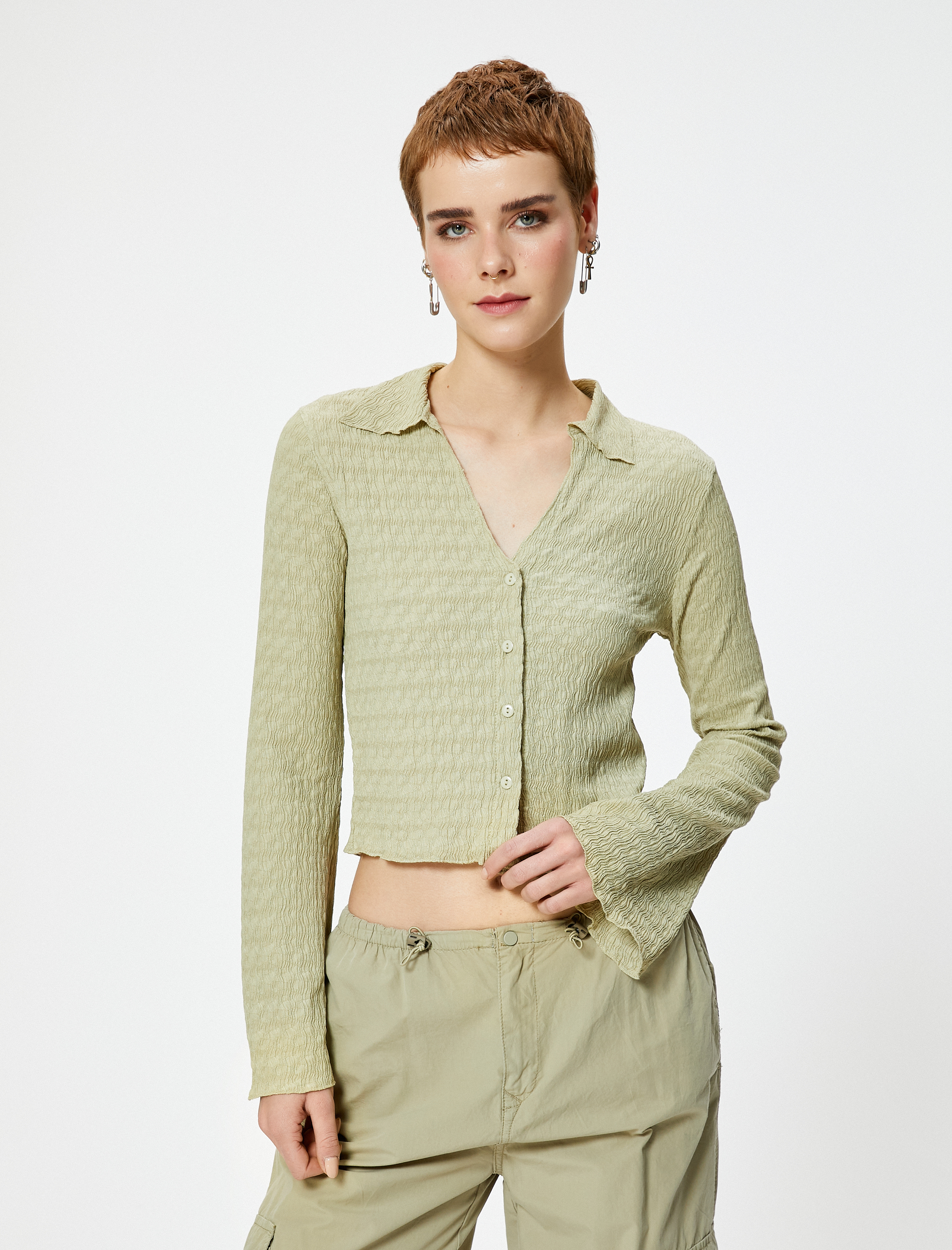   Uzun Çan Kol Gömlek Dokulu Slim Fit Bürümcük