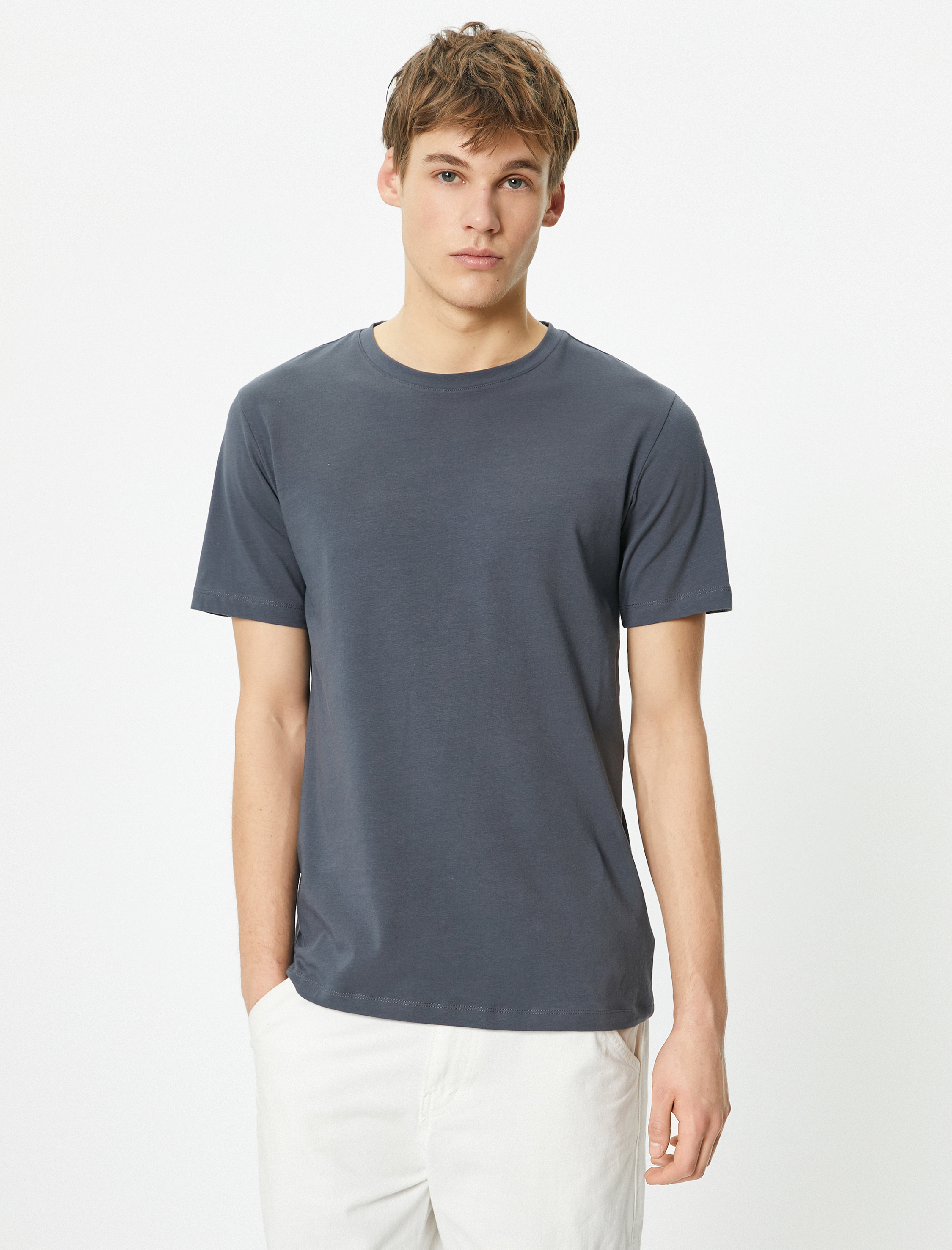   Kısa Kollu Tişört Uzun Kalça Boy Esnek Kumaş Slim Fit Pamuklu