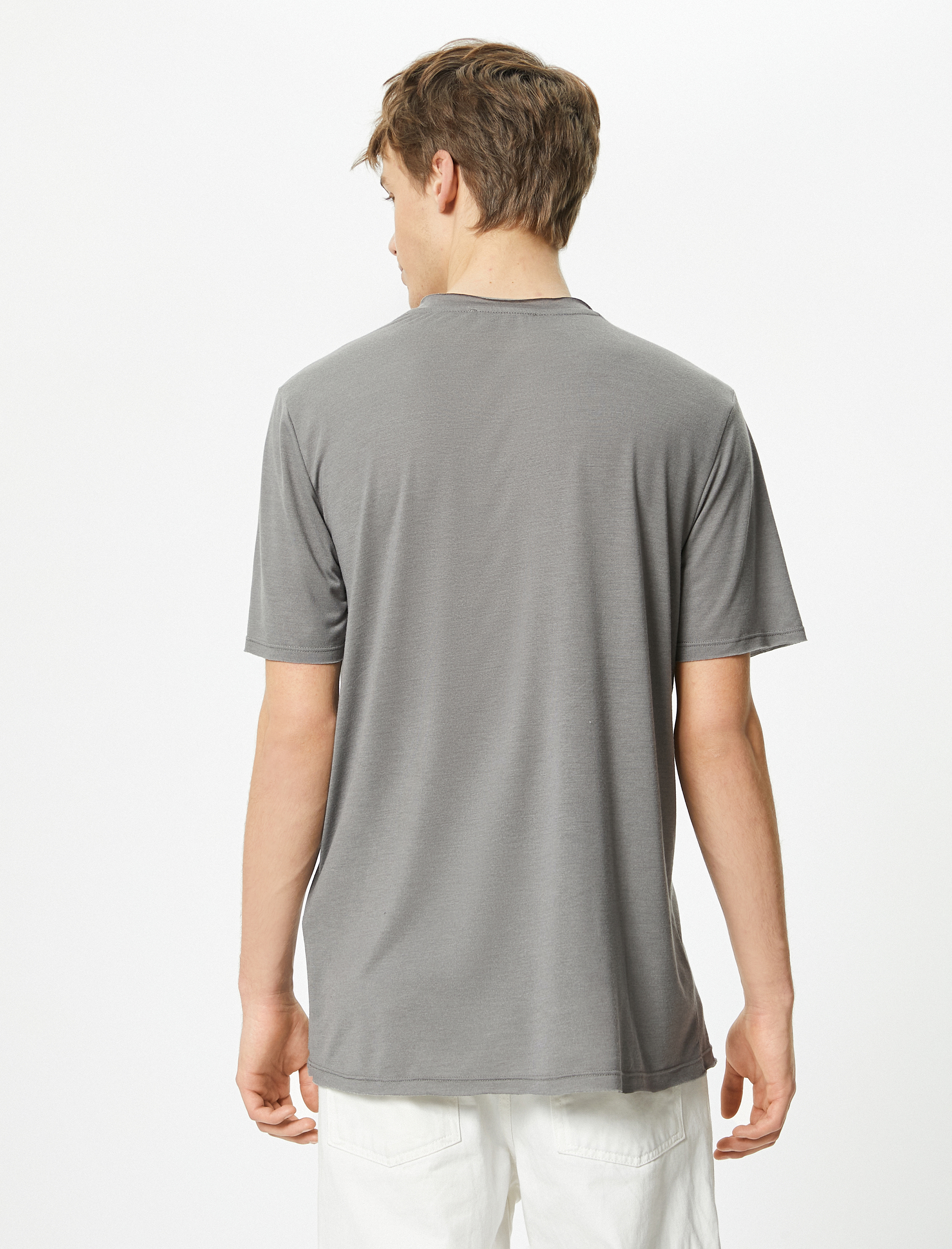   Basic Tişört Bisiklet Yaka Kısa Kollu Viskon Karışımlı