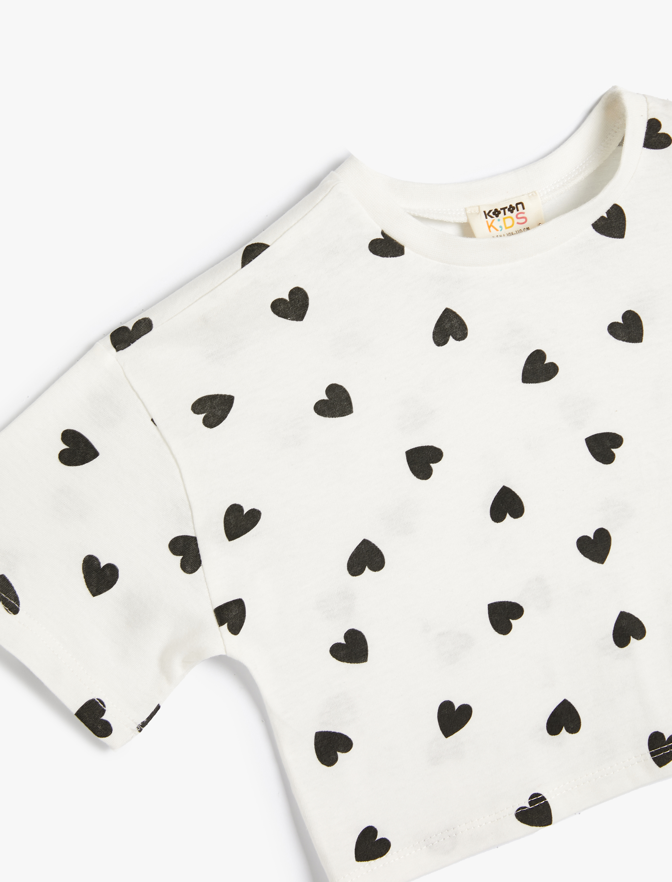  Kız Çocuk Crop Tişört Kalp Baskılı Kısa Kollu Bisiklet Yaka Pamuklu