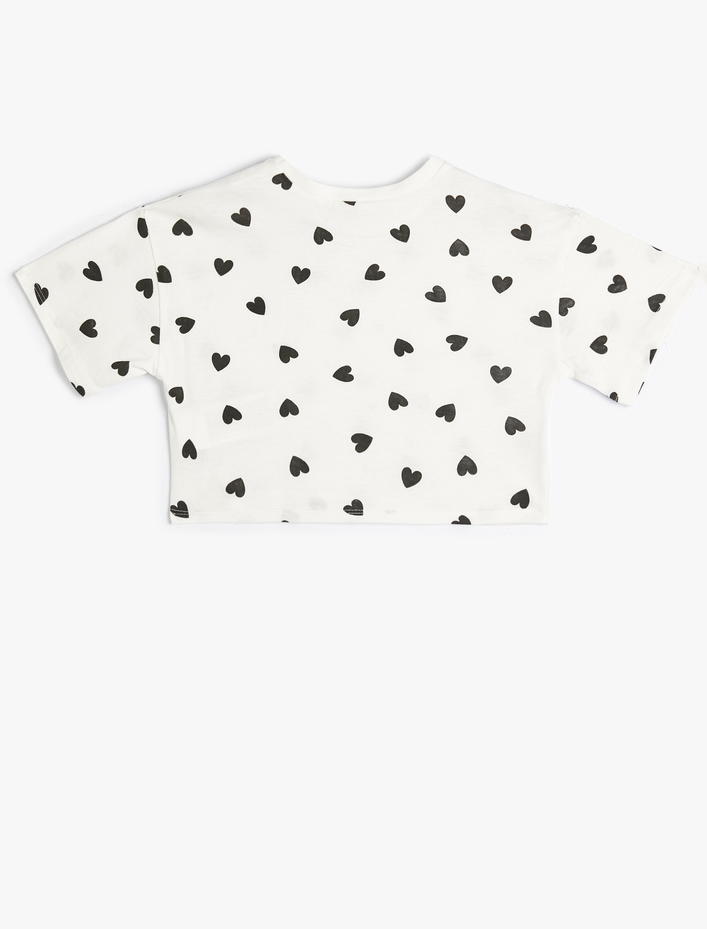  Kız Çocuk Crop Tişört Kalp Baskılı Kısa Kollu Bisiklet Yaka Pamuklu