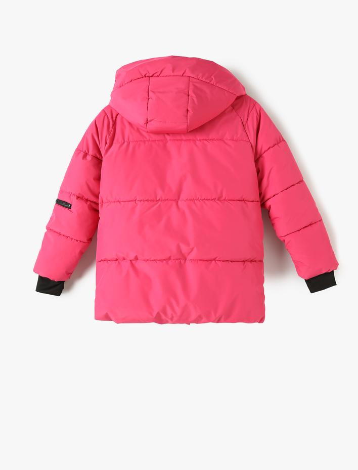 Kız Çocuk Oversize Kapşonlu Şişme Mont Kapaklı Cepli