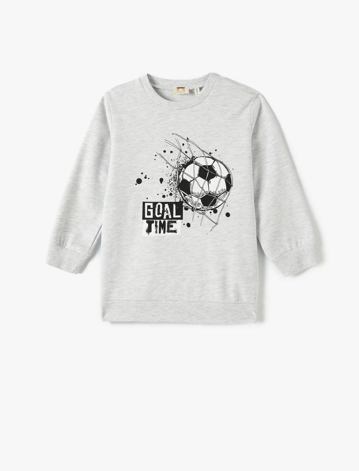 Erkek Çocuk Sweatshirt Futbol Baskılı Uzun Kollu Bisiklet Yaka