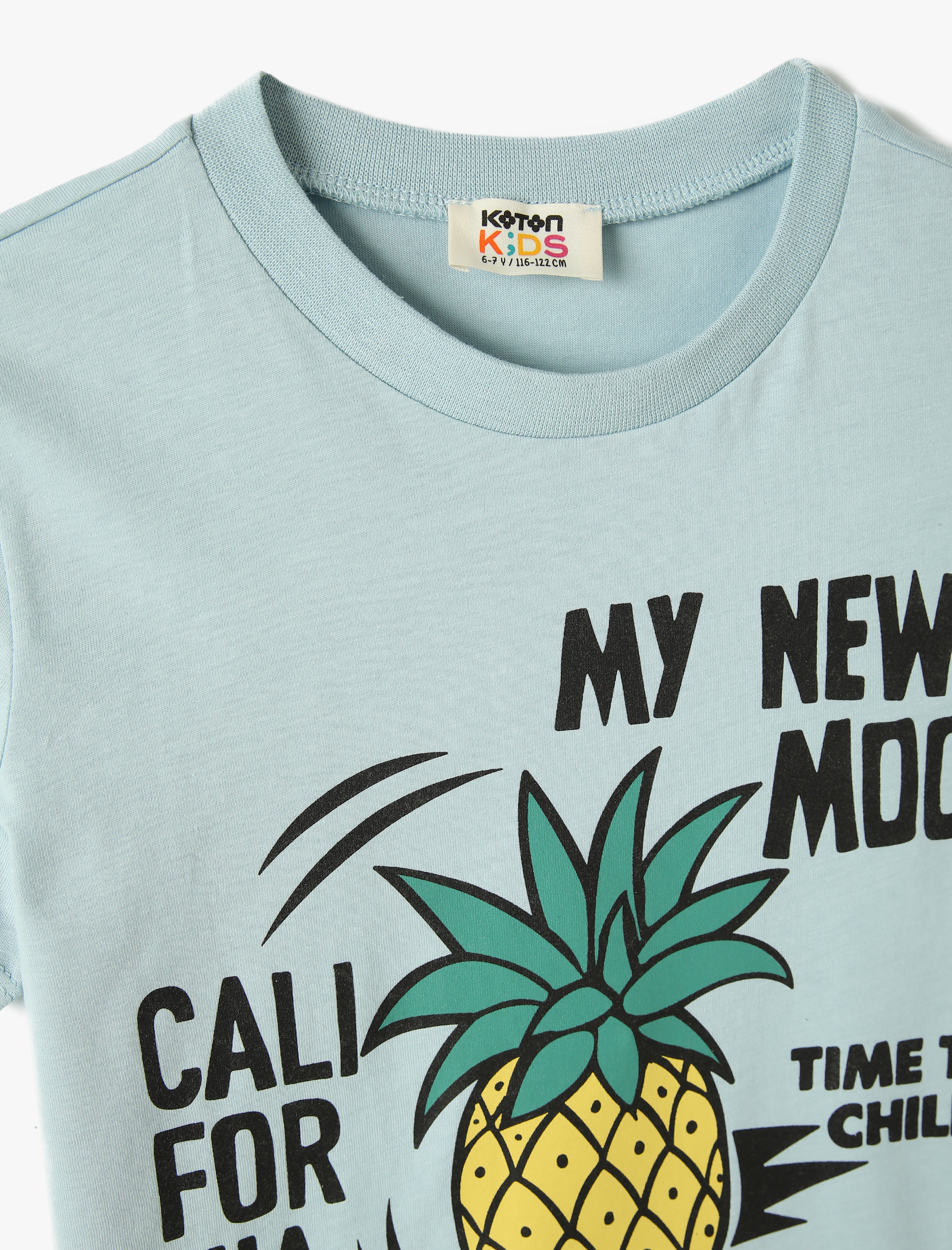  Erkek Çocuk Ananas Baskılı Tişört Kısa Kollu Bisiklet Yaka Pamuklu