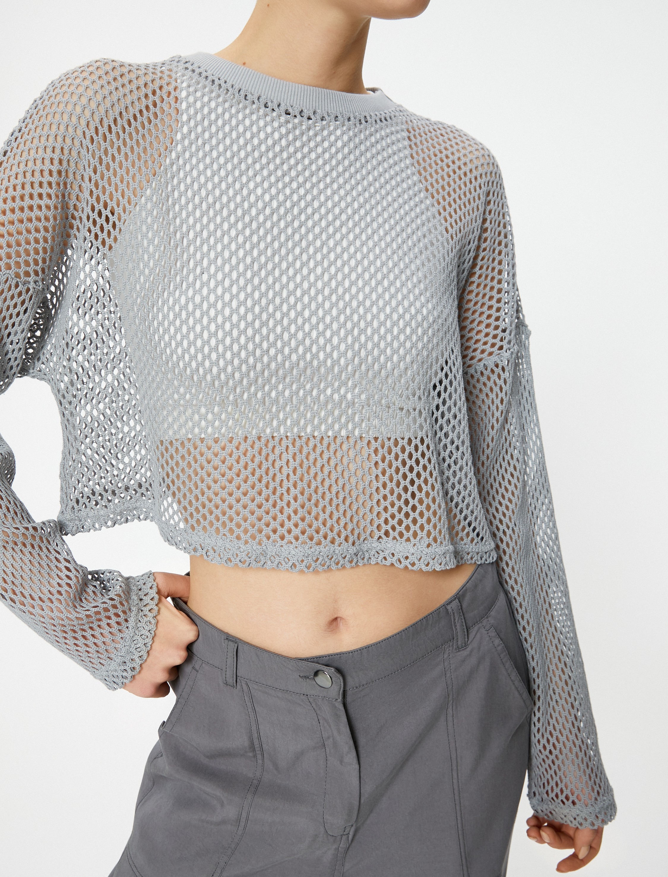   Crop File Tişört Uzun Kollu Bisiklet Yaka