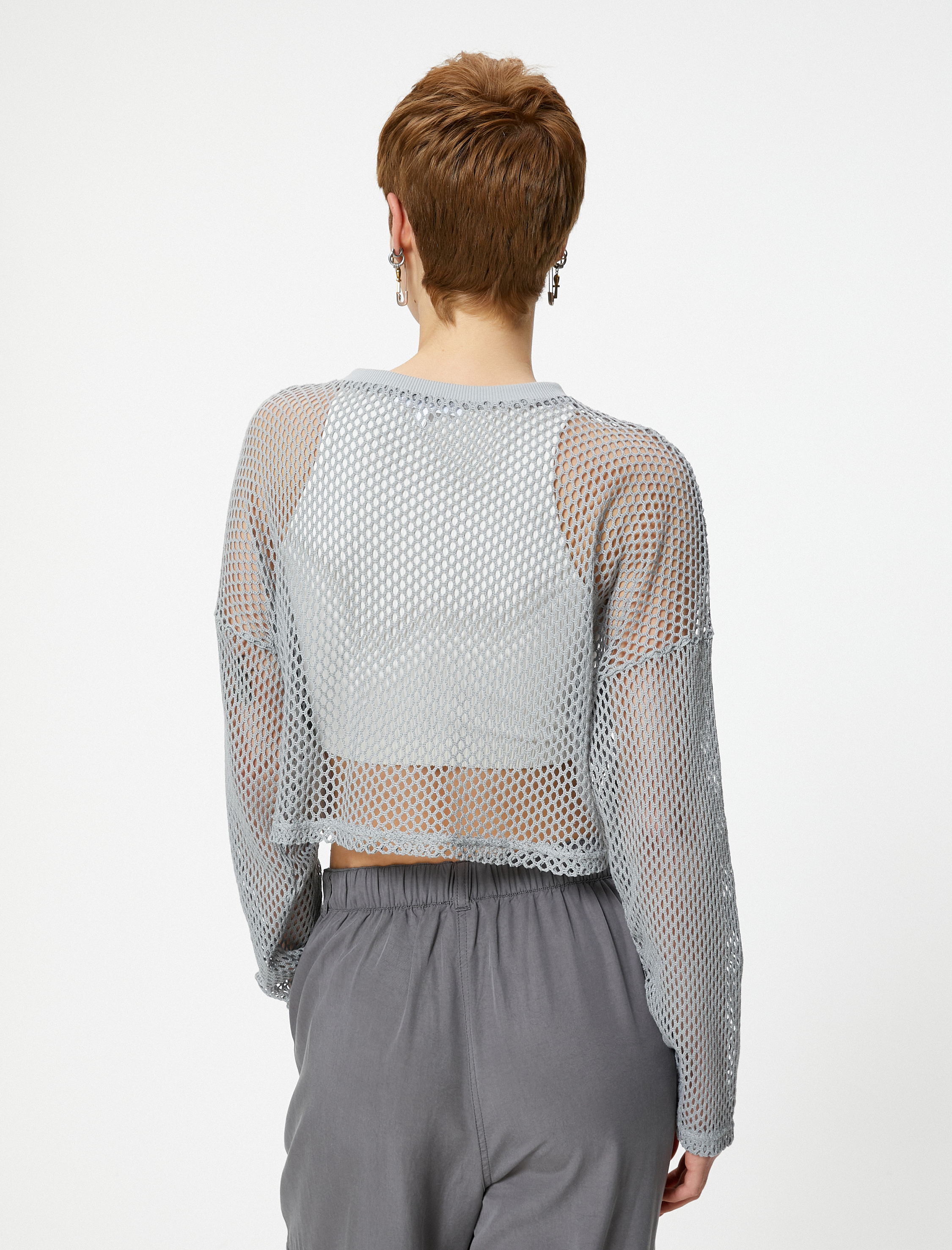   Crop File Tişört Uzun Kollu Bisiklet Yaka