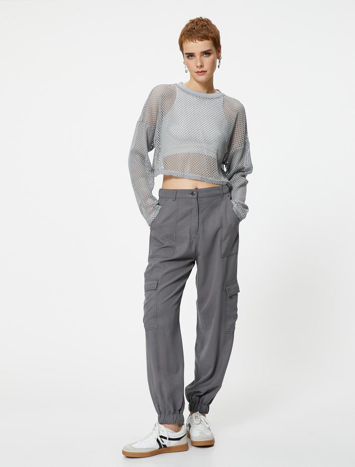  Crop File Tişört Uzun Kollu Bisiklet Yaka