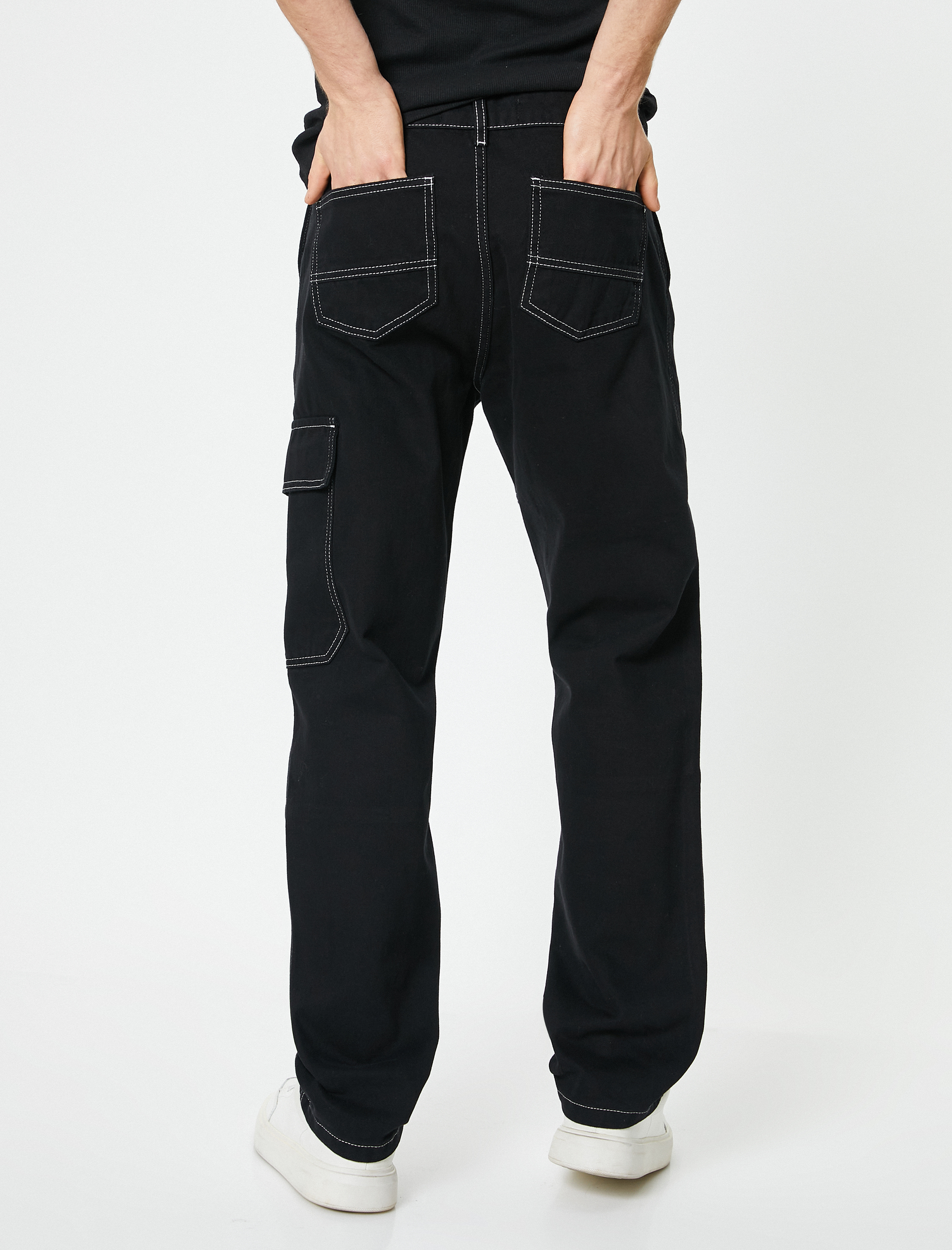   Oversize Kot Pantolon Kargo Cepli Dikiş Detaylı Düğmeli