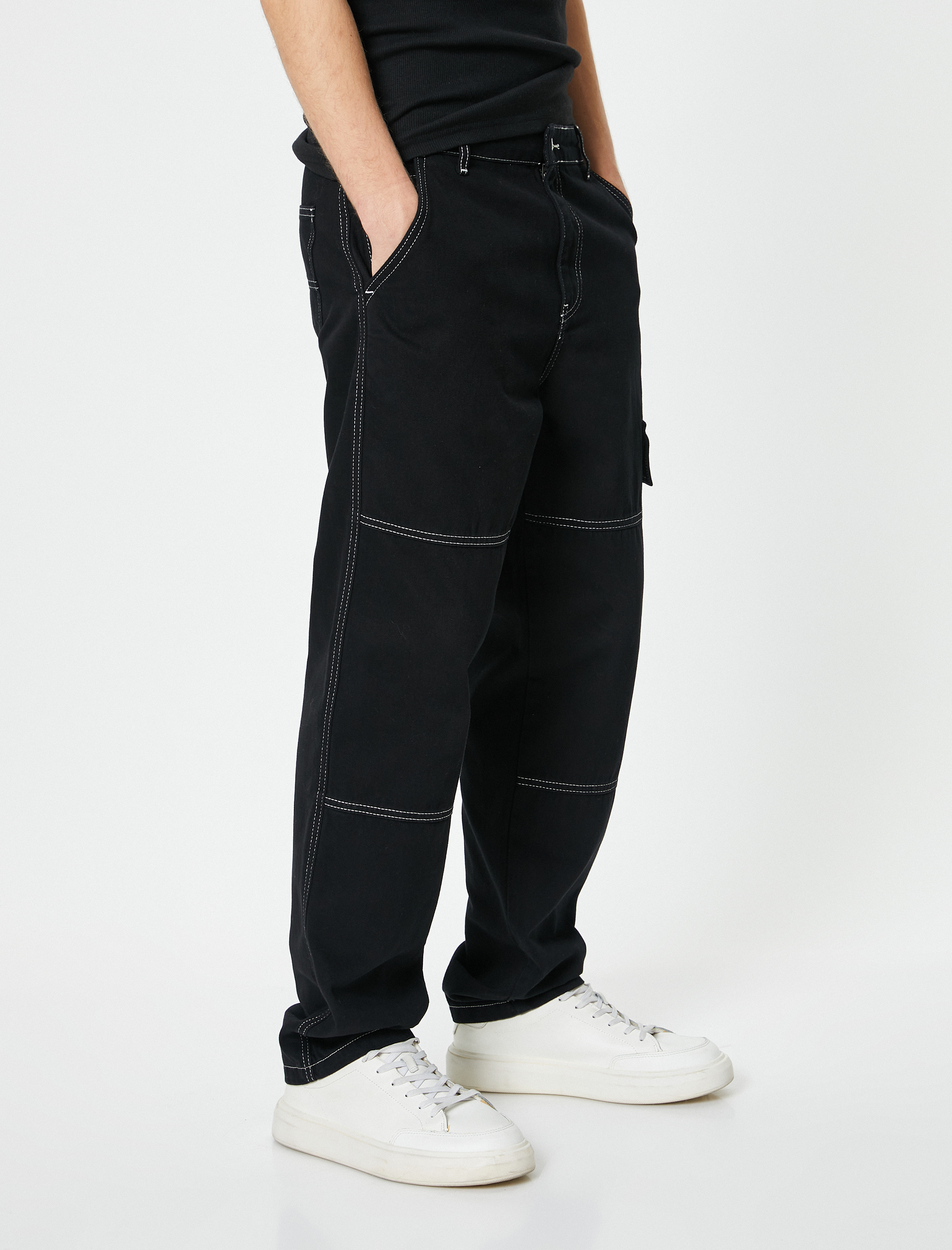   Oversize Kot Pantolon Kargo Cepli Dikiş Detaylı Düğmeli