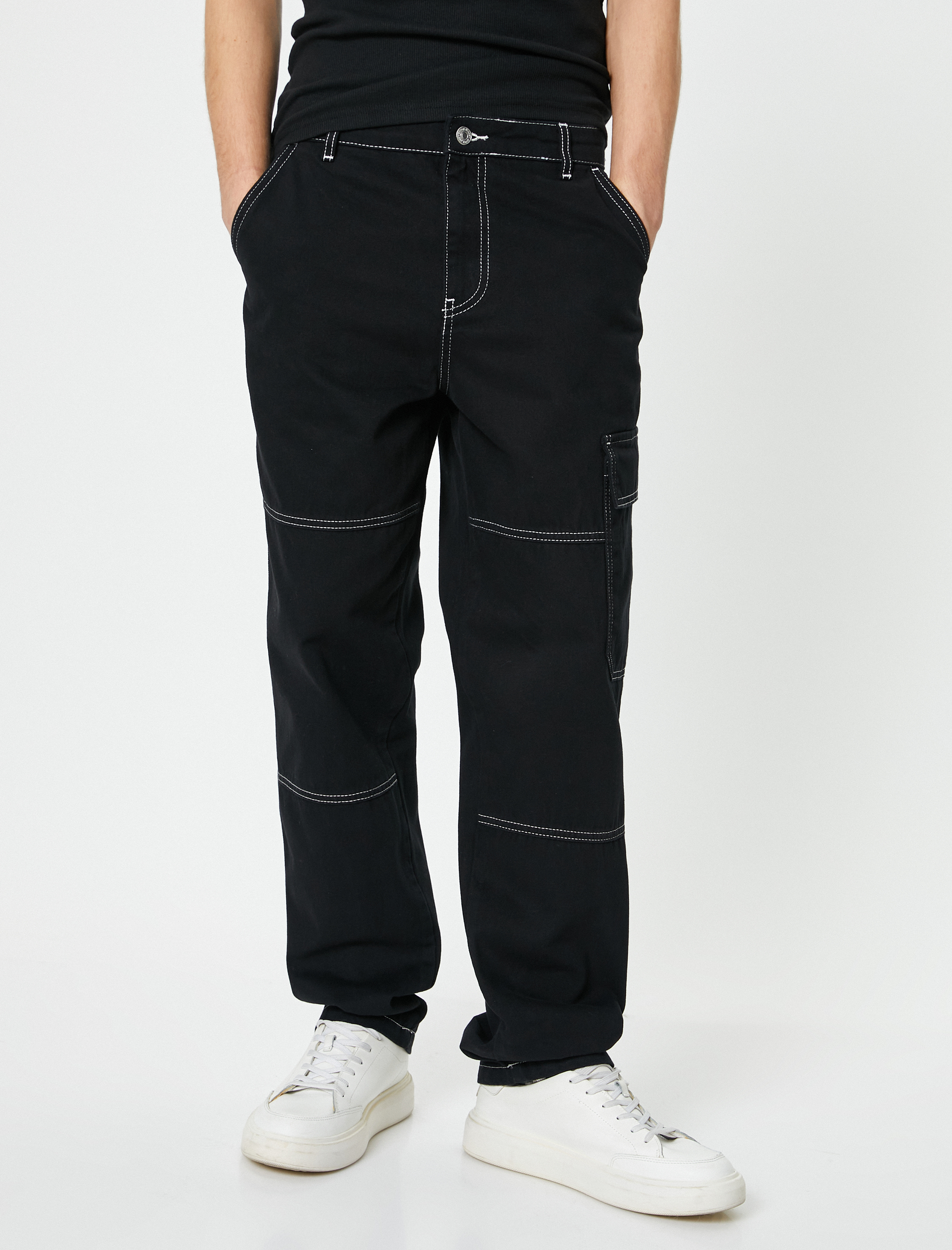   Oversize Kot Pantolon Kargo Cepli Dikiş Detaylı Düğmeli