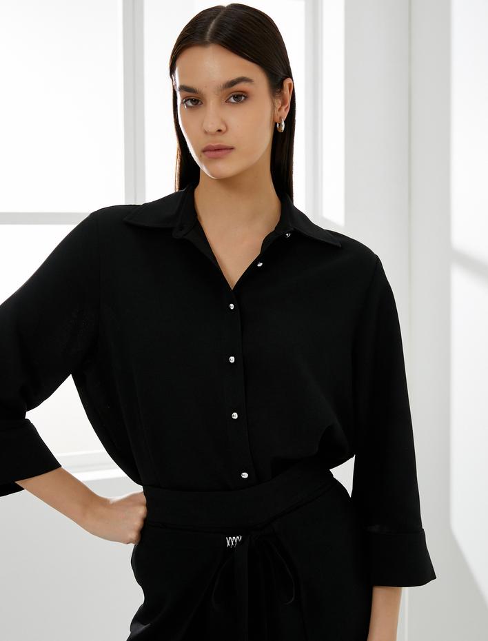  Klasik Gömlek Düğmeli Yarım Kollu