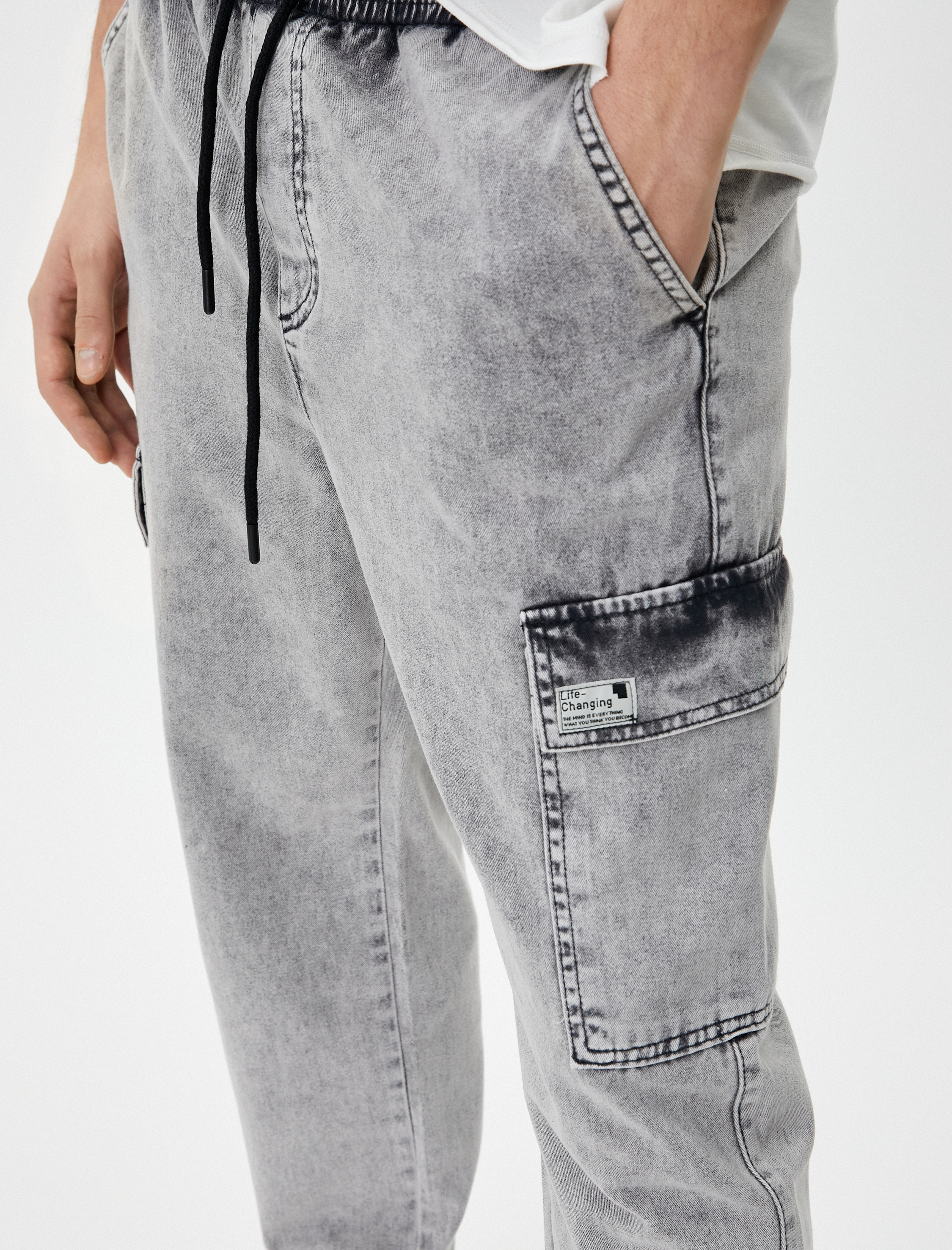   Oversize Kot Pantolon Jogger Kargo Cepli Beli Bağcıklı Yıkamalı