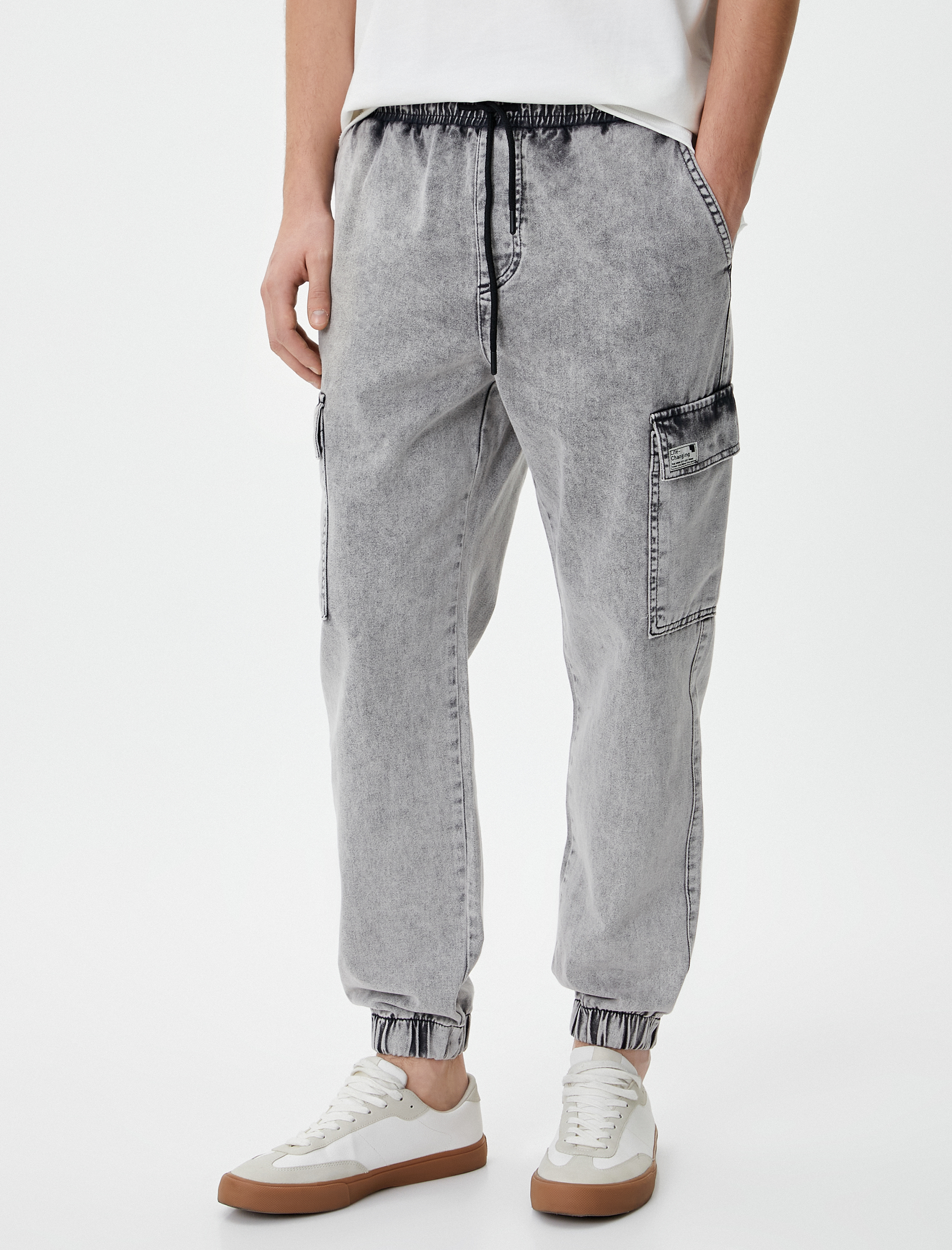   Oversize Kot Pantolon Jogger Kargo Cepli Beli Bağcıklı Yıkamalı