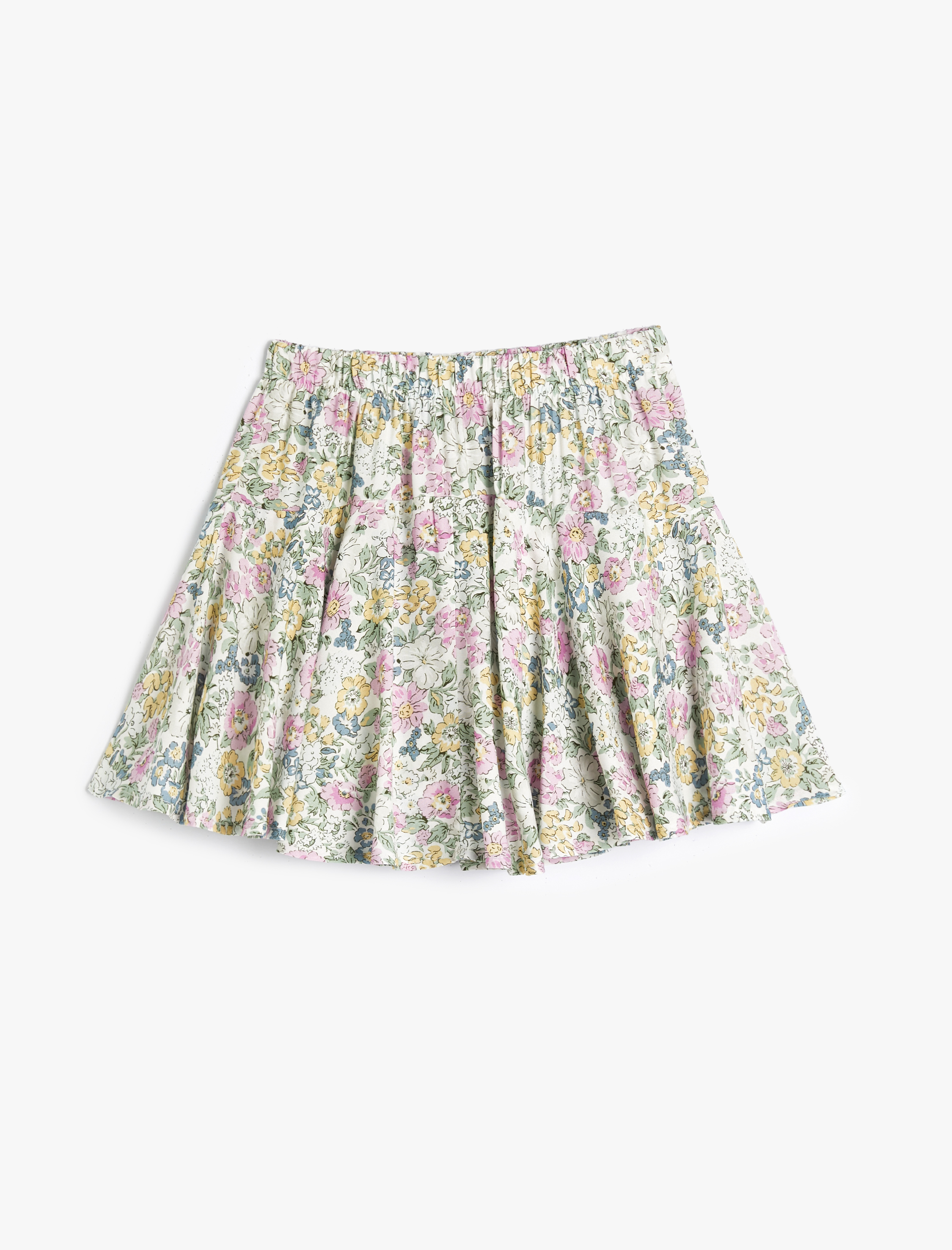   Şortlu Mini Etek Çiçekli Beli Lastikli Viskoz Kumaş