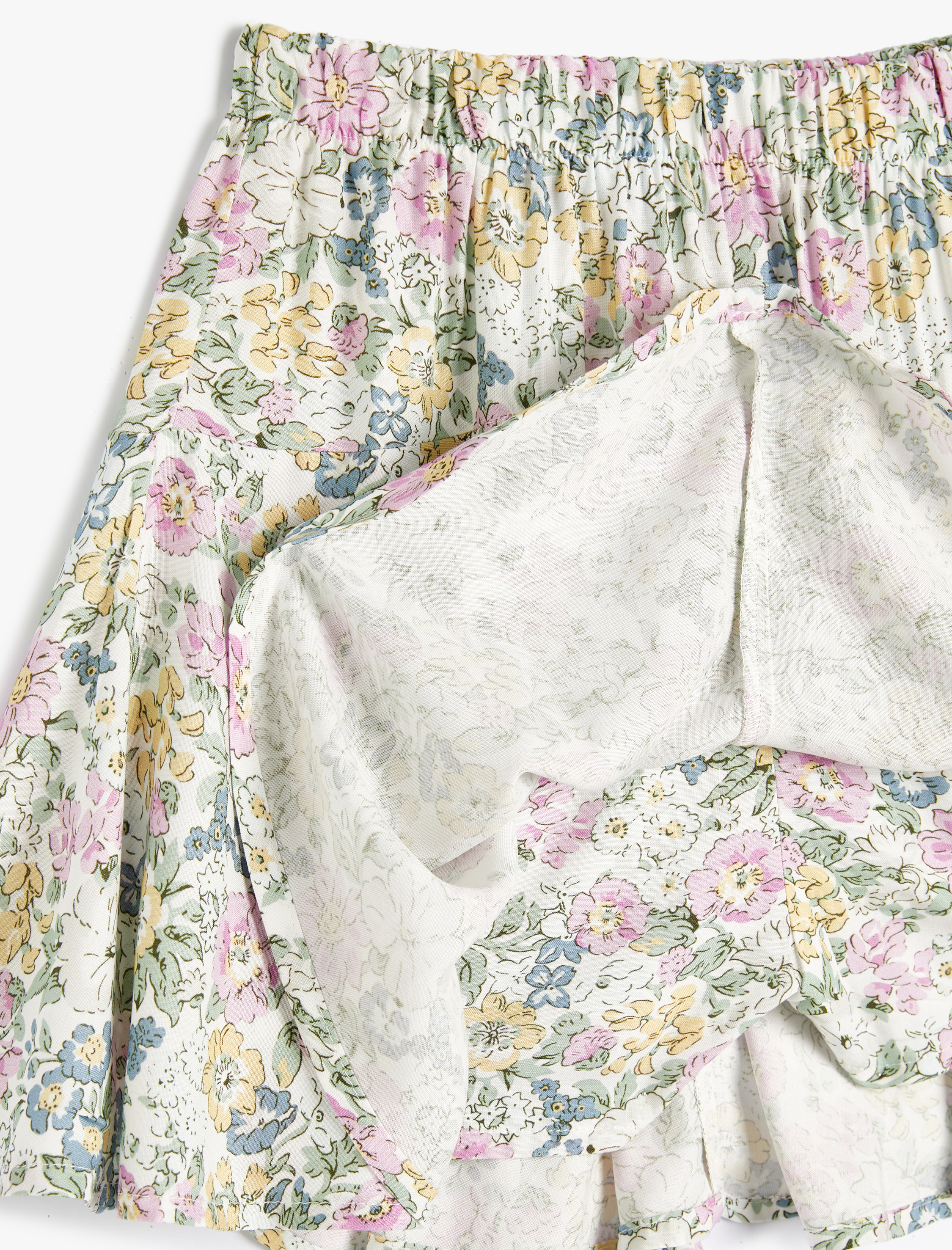   Şortlu Mini Etek Çiçekli Beli Lastikli Viskoz Kumaş