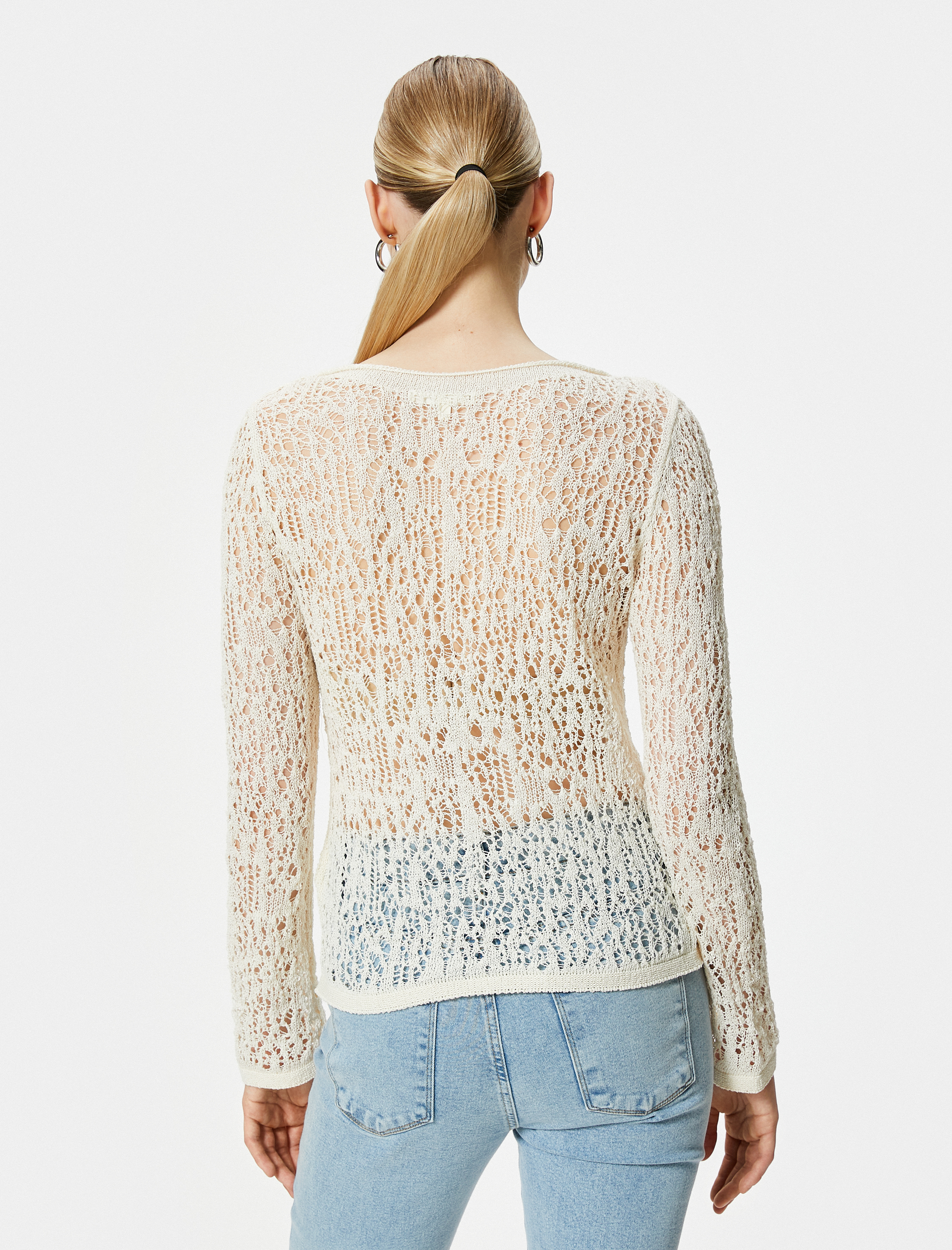 Ajurlu Kroşe Üst Uzun Kollu Kayık Yaka