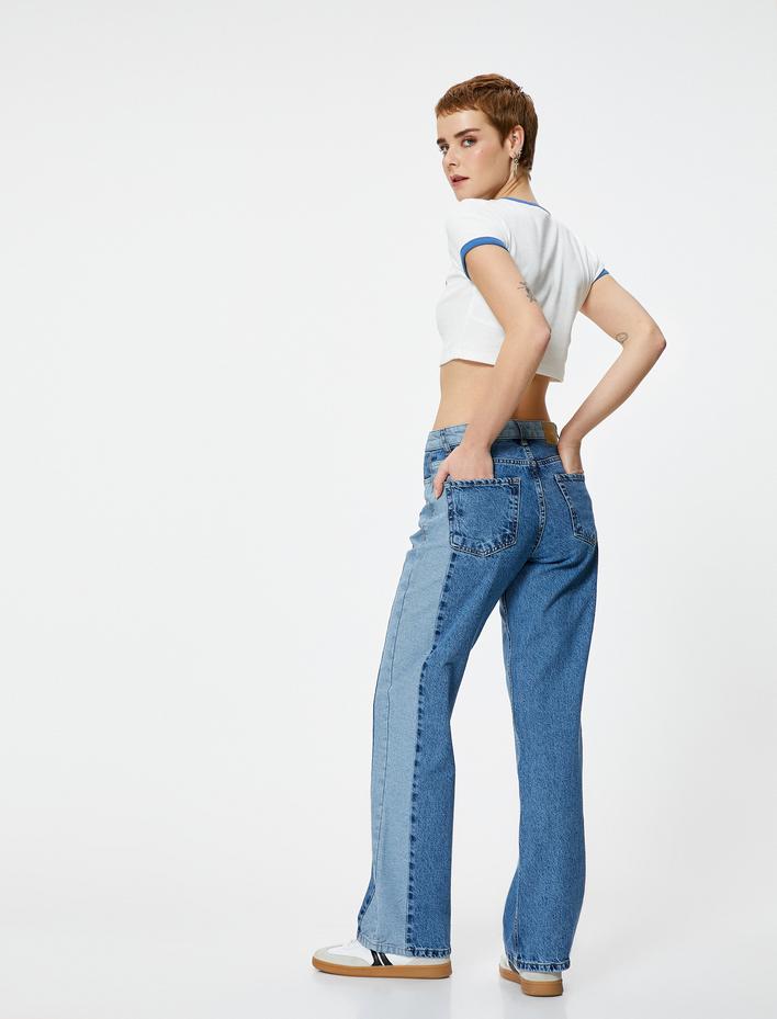  Straight Jean Çift Renkli Cepli Pamuklu - Nora 90's Jeans