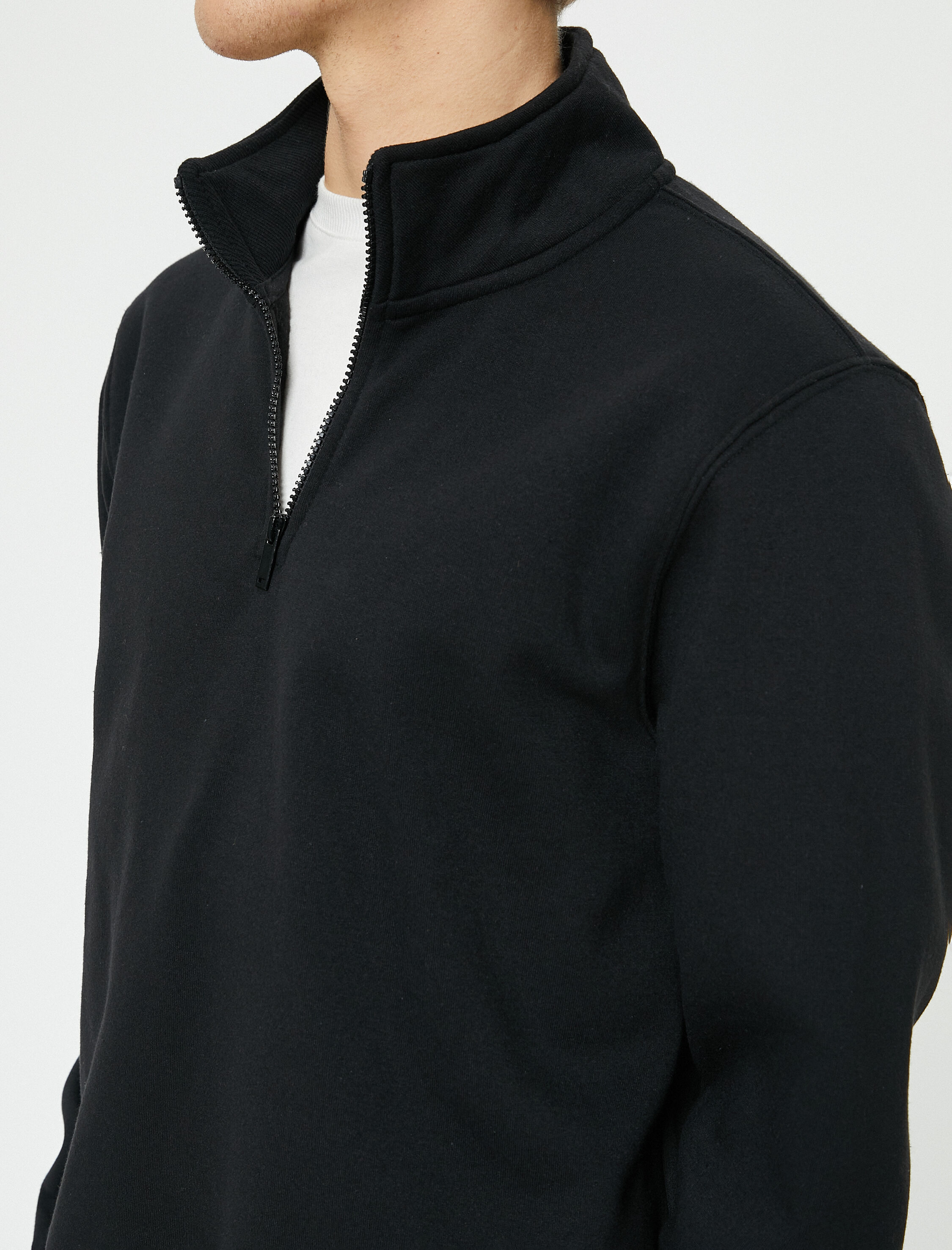   Yarım Fermuarlı Sweatshirt Dik Yaka Uzun Kollu Şardonlu