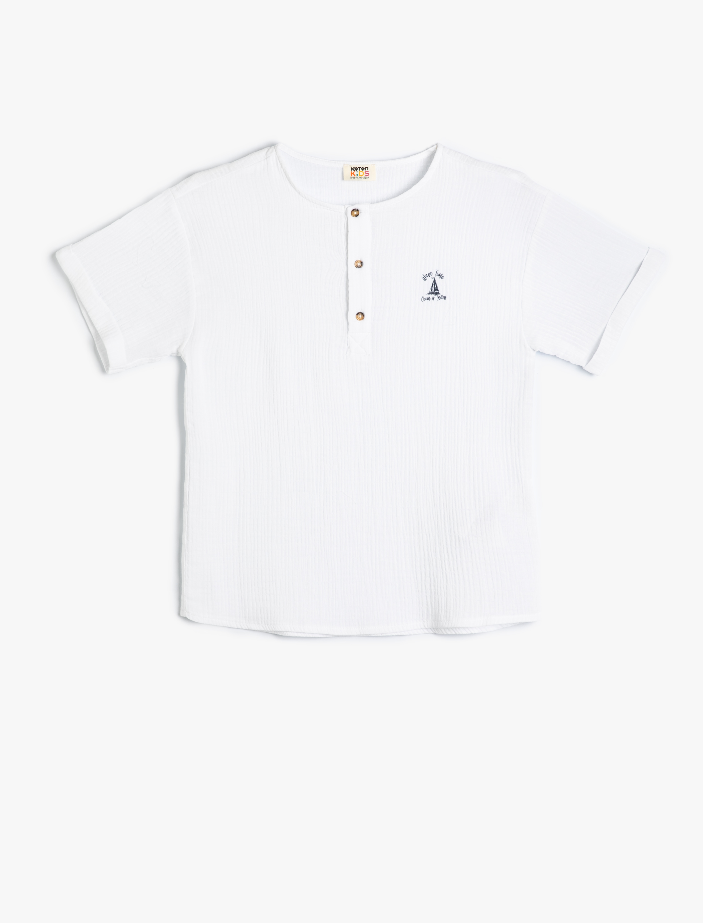  Erkek Çocuk Müslin Gömlek Bisiklet Yaka Düğme Detaylı Dokulu Pamuklu