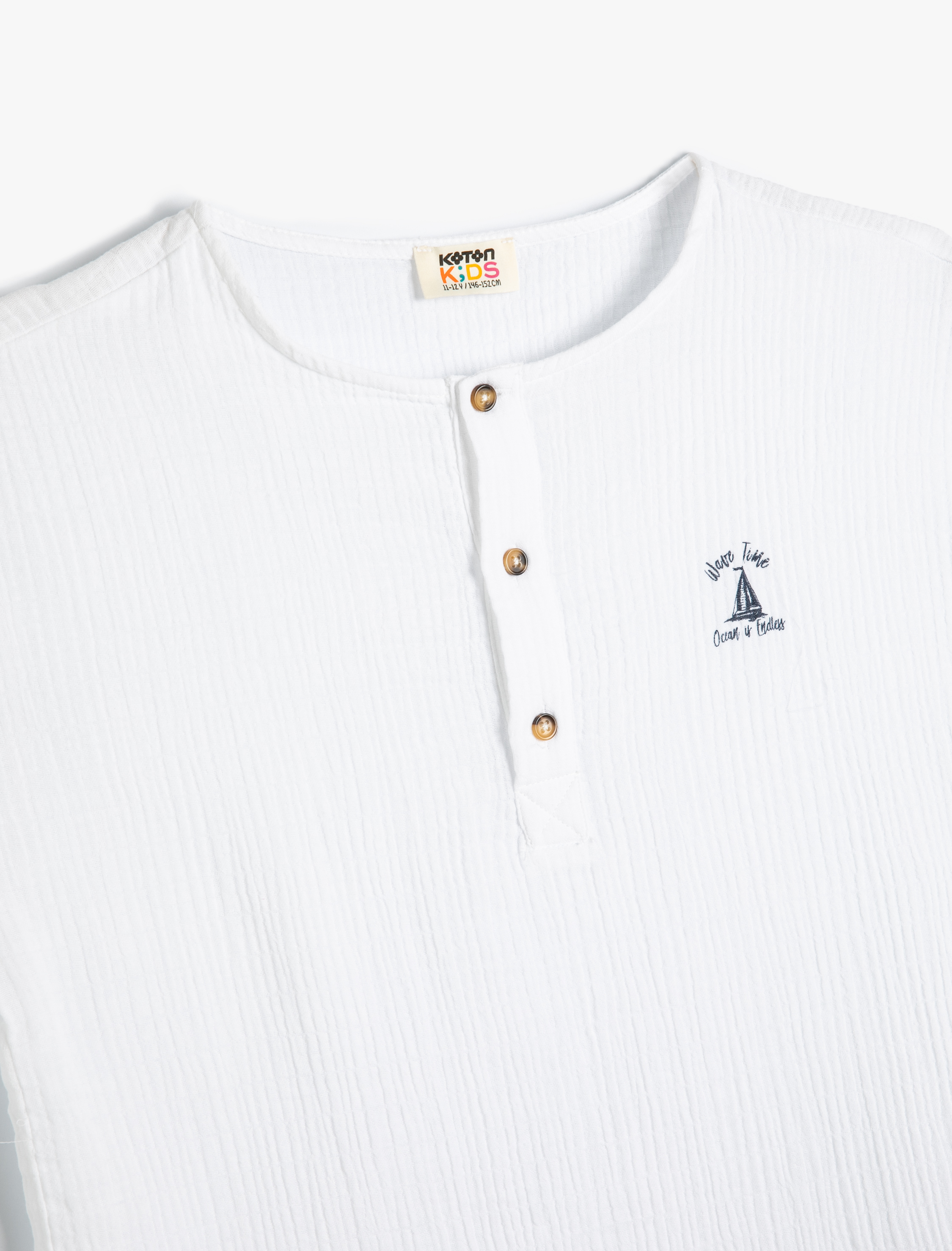  Erkek Çocuk Müslin Gömlek Bisiklet Yaka Düğme Detaylı Dokulu Pamuklu