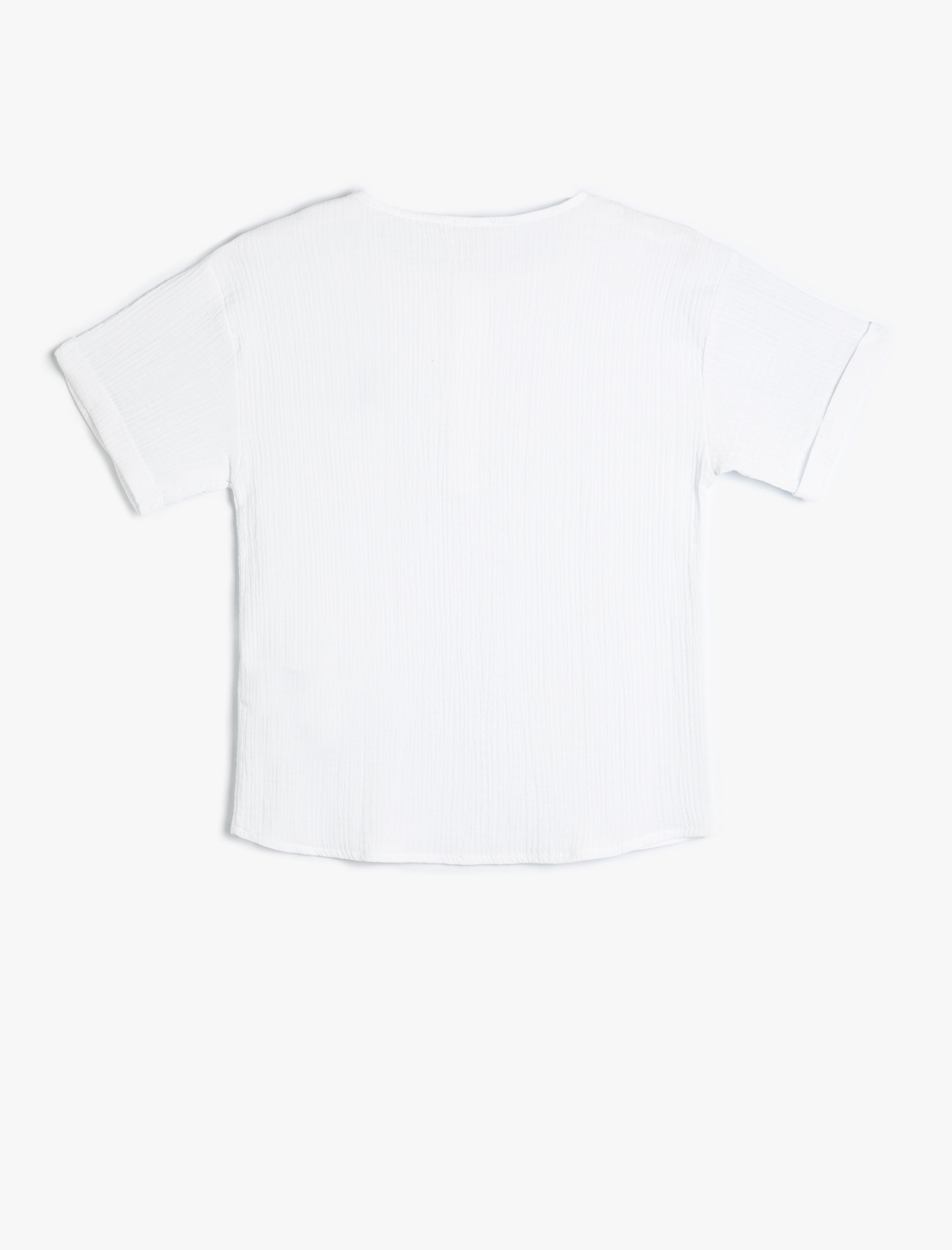  Erkek Çocuk Müslin Gömlek Bisiklet Yaka Düğme Detaylı Dokulu Pamuklu