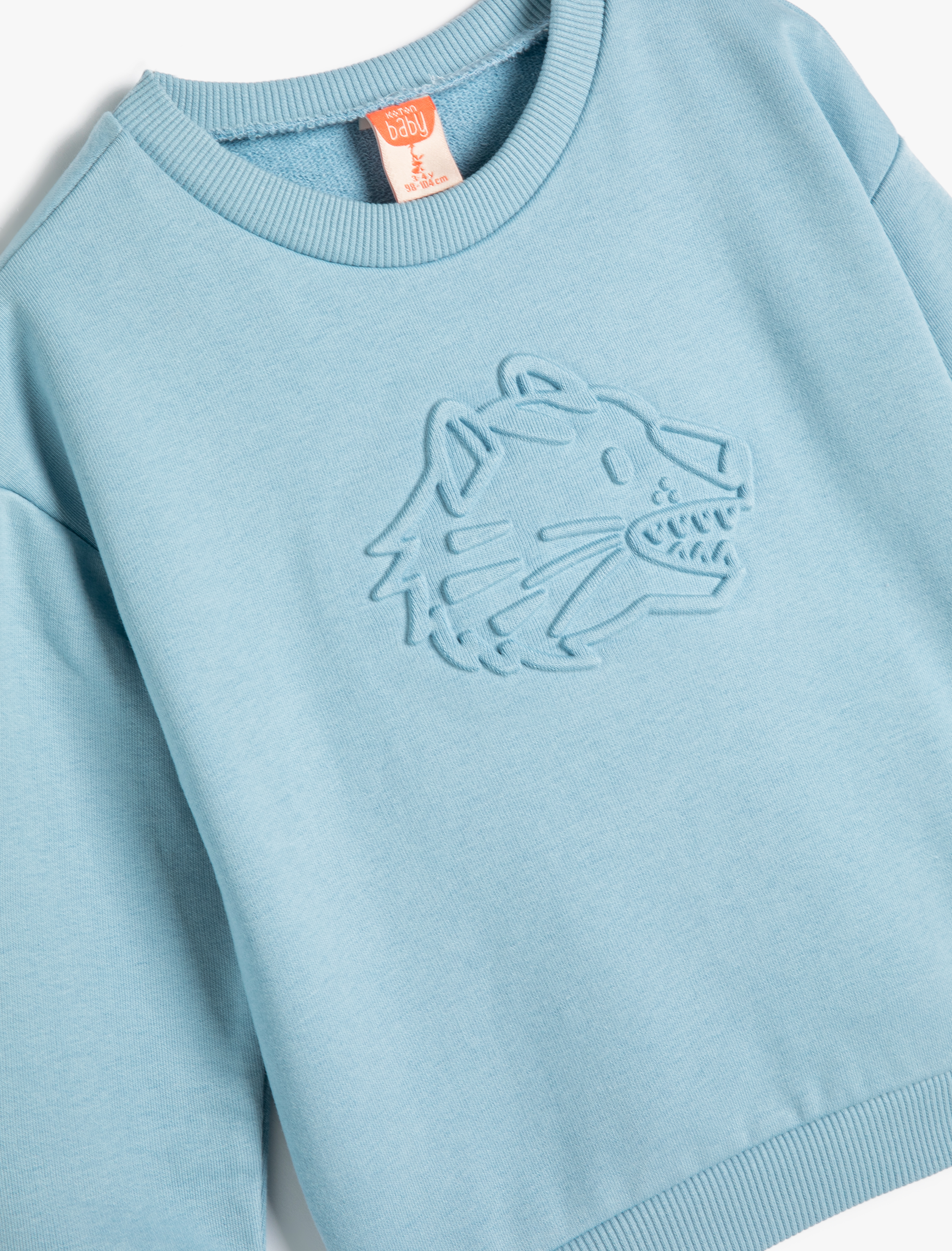  Erkek Bebek Sweatshirt Bisiklet Yaka Uzun Kollu Kaplan Kabartma Baskılı