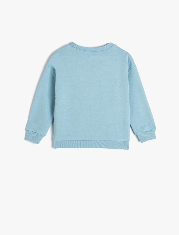 Erkek Bebek Sweatshirt Bisiklet Yaka Uzun Kollu Kaplan Kabartma Baskılı