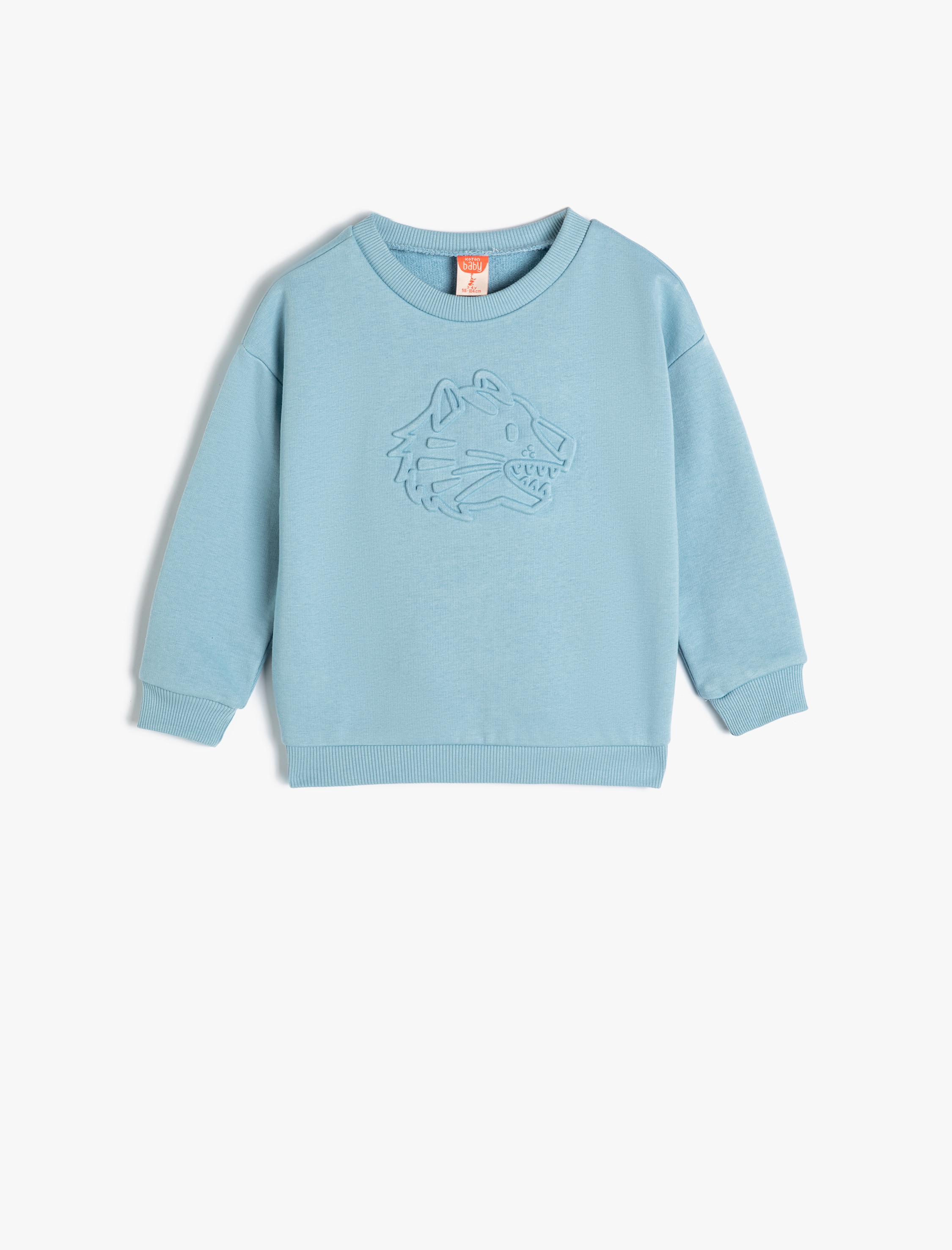  Erkek Bebek Sweatshirt Bisiklet Yaka Uzun Kollu Kaplan Kabartma Baskılı