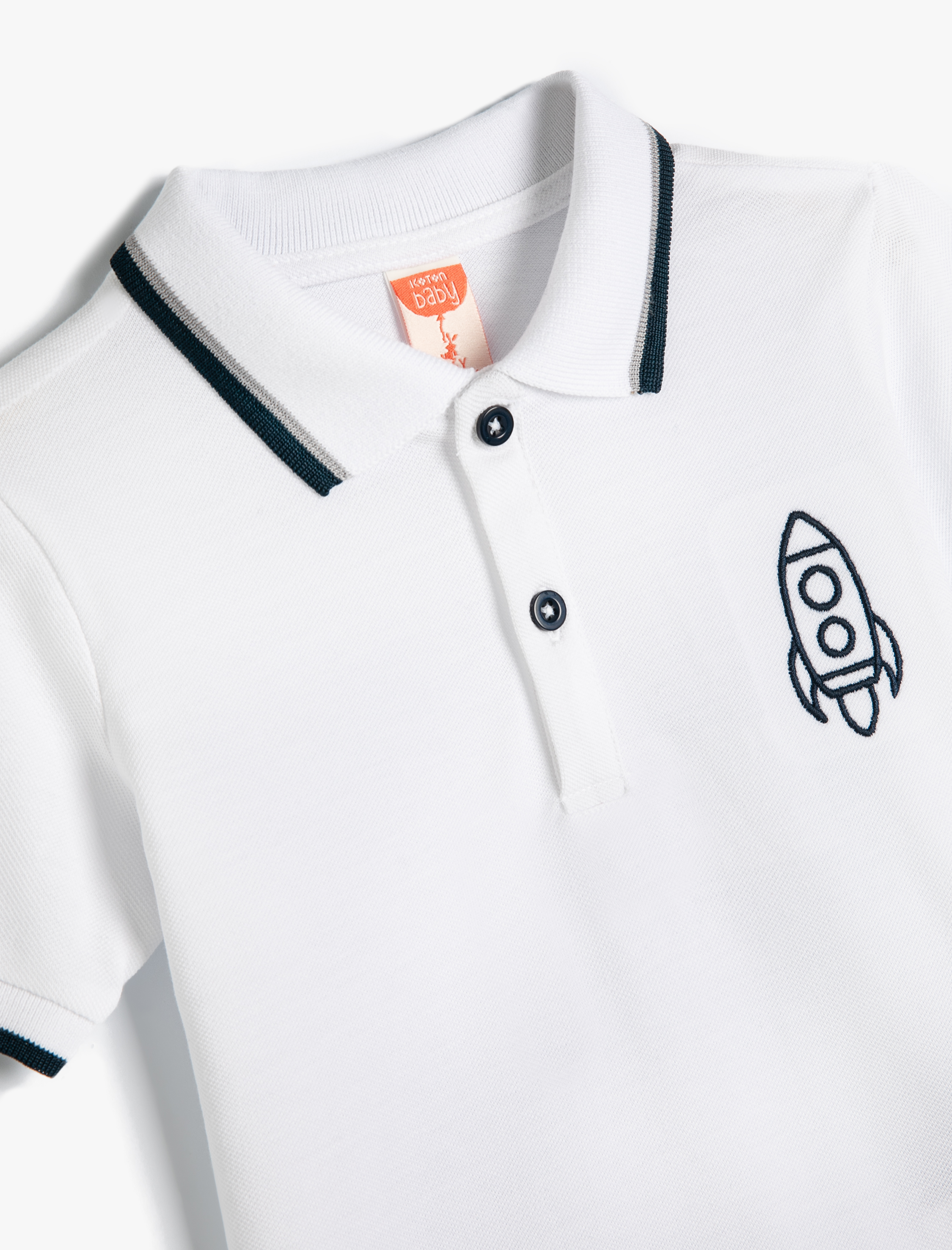  Erkek Bebek Polo Yaka Tişört Kısa Kollu Çizgili İşleme Detaylı Pamuklu