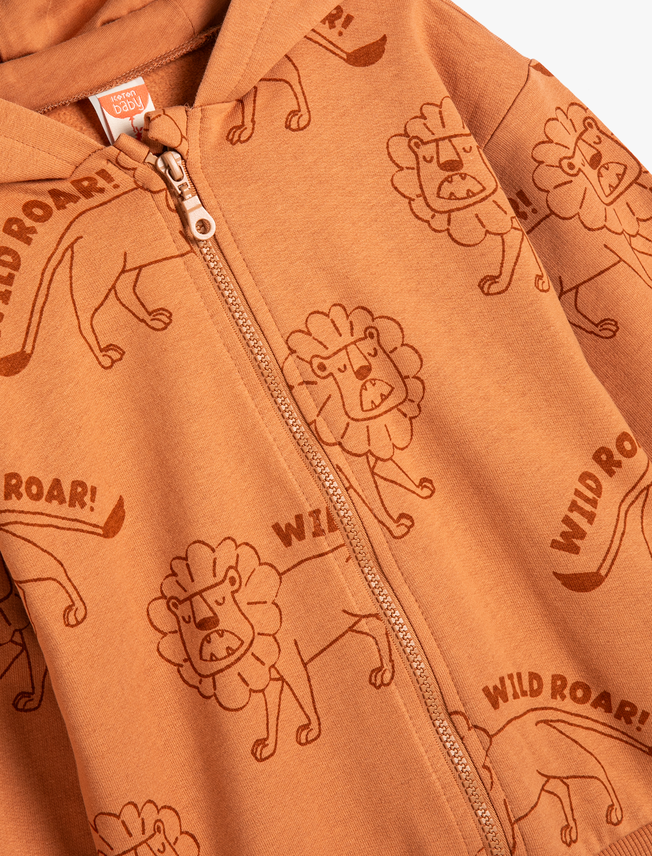 Erkek Bebek Kapşonlu Sweatshirt Fermuarlı Baskılı Uzun Kollu Pamuklu