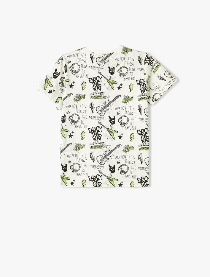 Erkek Çocuk Tişört Müzik Temalı Kısa Kollu Bisiklet Yaka Pamuklu
