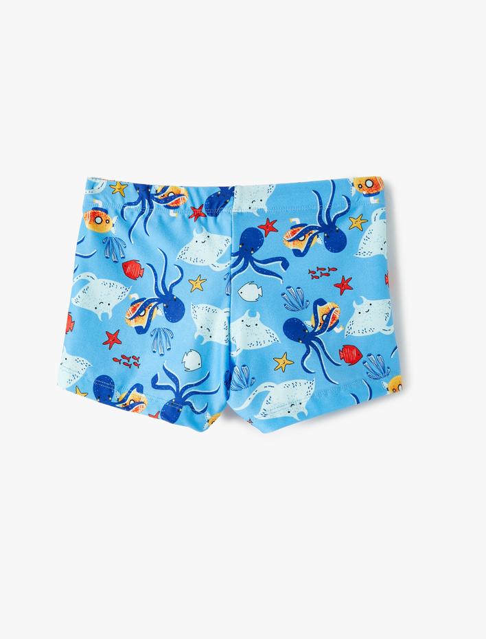 Erkek Çocuk Deniz Şortu Ahtapot Baskı Detaylı Beli Bağlamalı